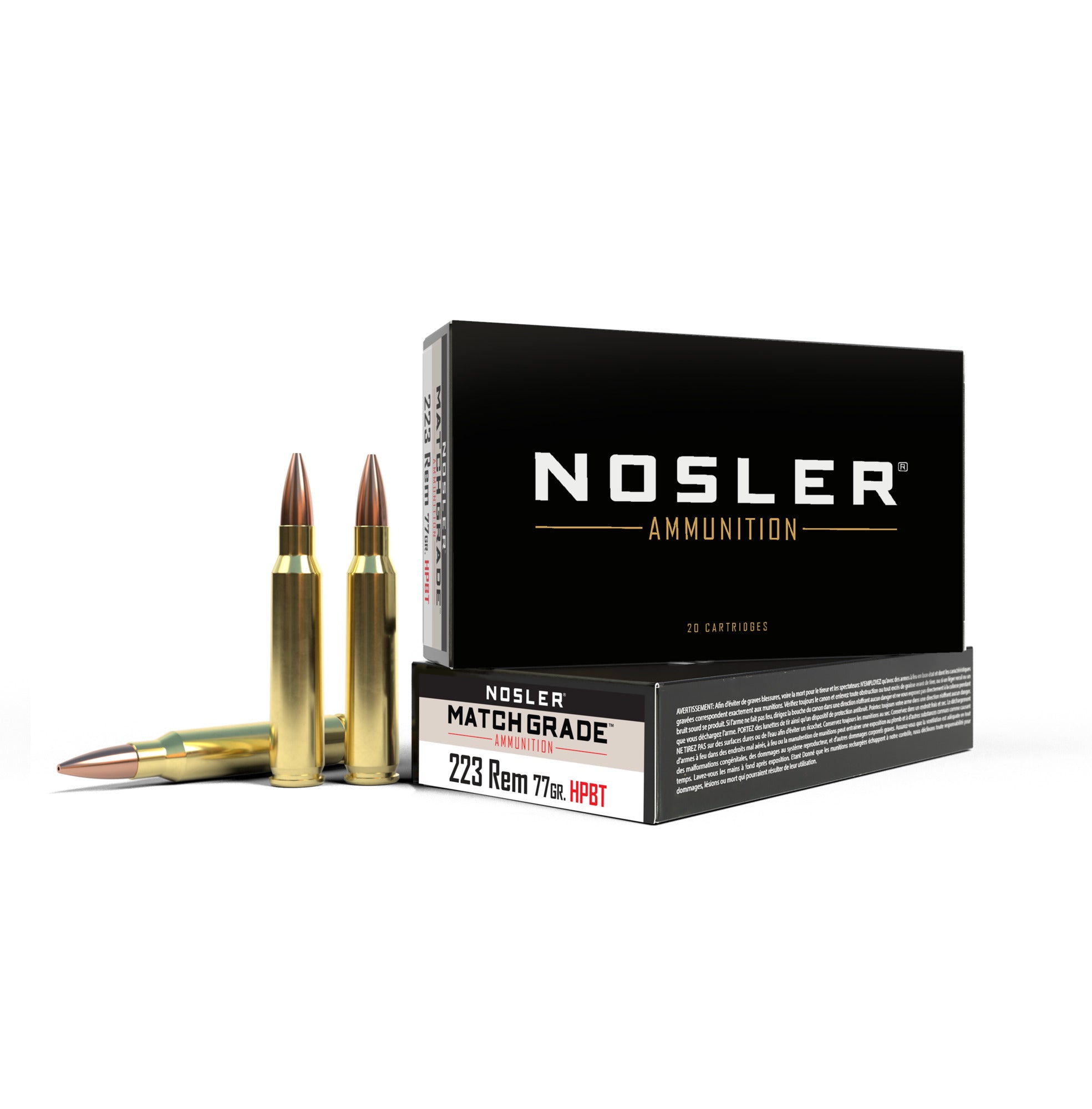 Nosler - 223 Rem - 77 Gr - Custom Match Grade - Hollow Point Boat Tail - 20ct