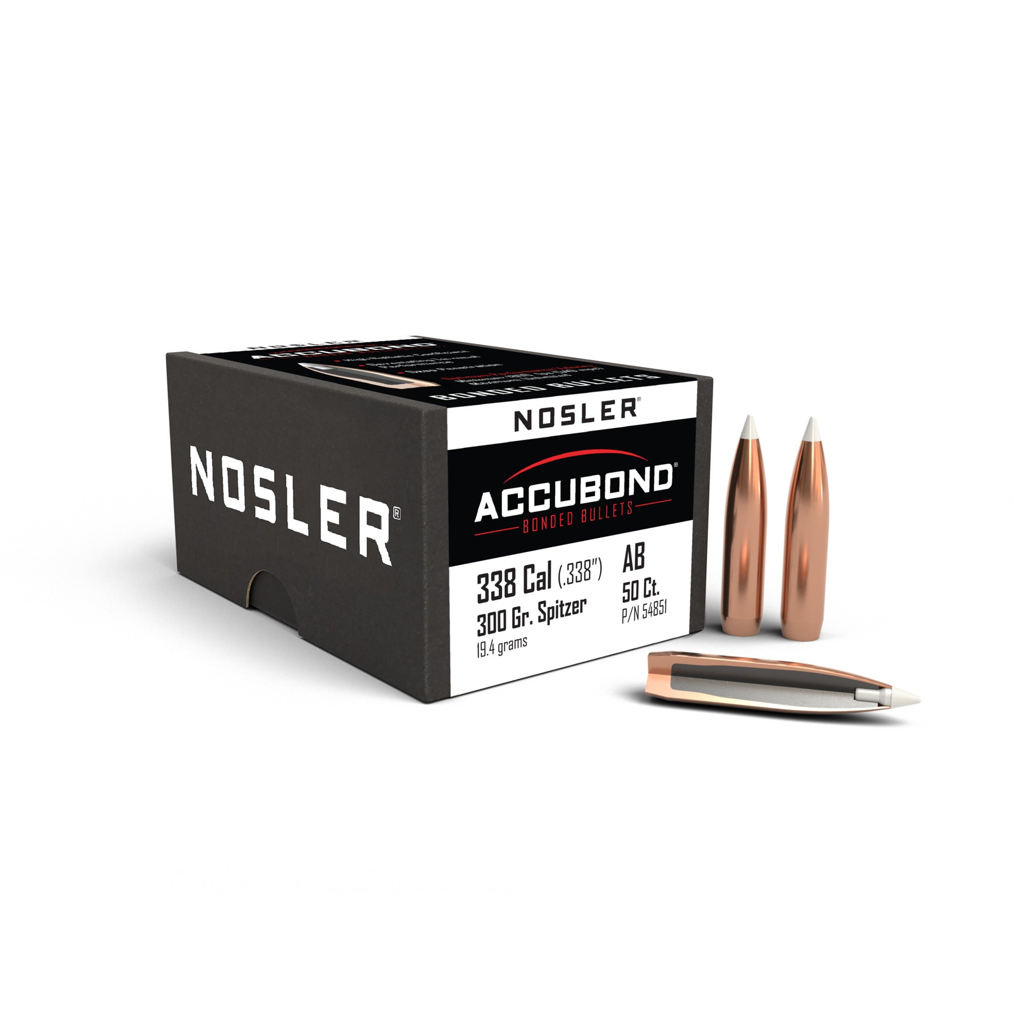 Nosler 54851 AccuBond 338 Caliber .338 300 GR Spitzer Point 50 Box