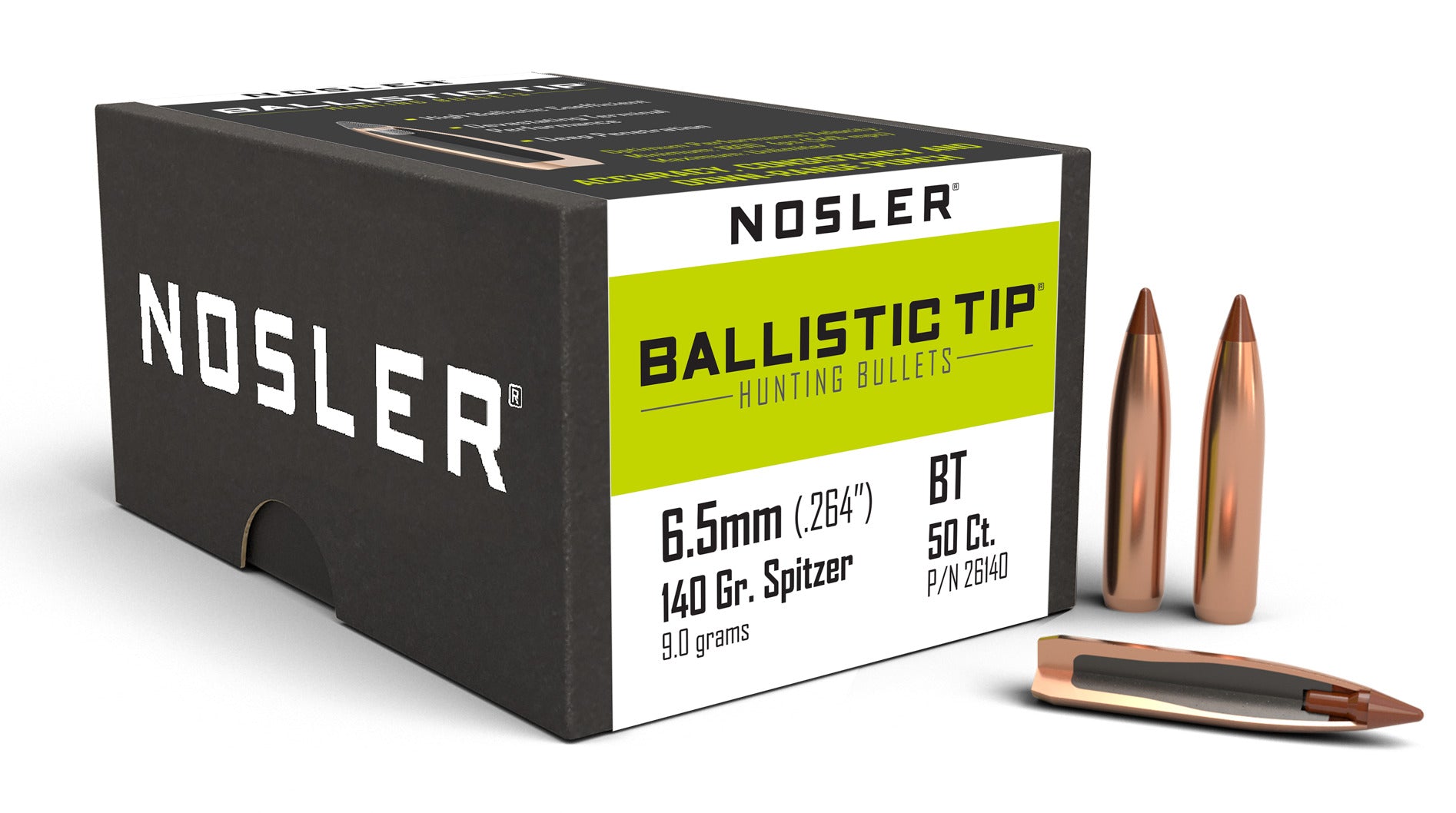 Nosler 26140 Ballistic Tip Hunting 6.5mm .264 140 GR Spitzer Point 50 Box