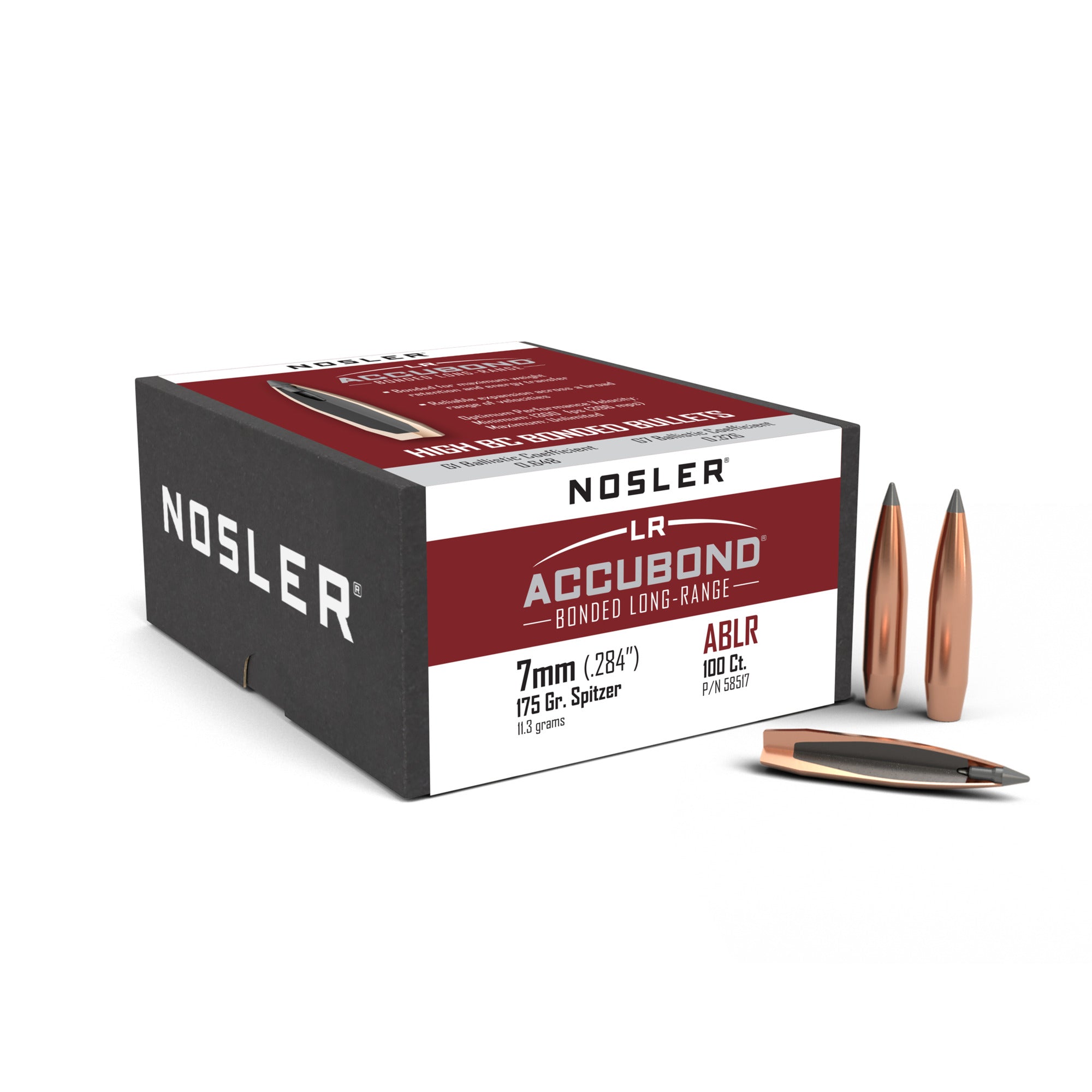 Nosler 58517 AccuBond Long Range 7mm .284 175 GR Spitzer Point 100 Box