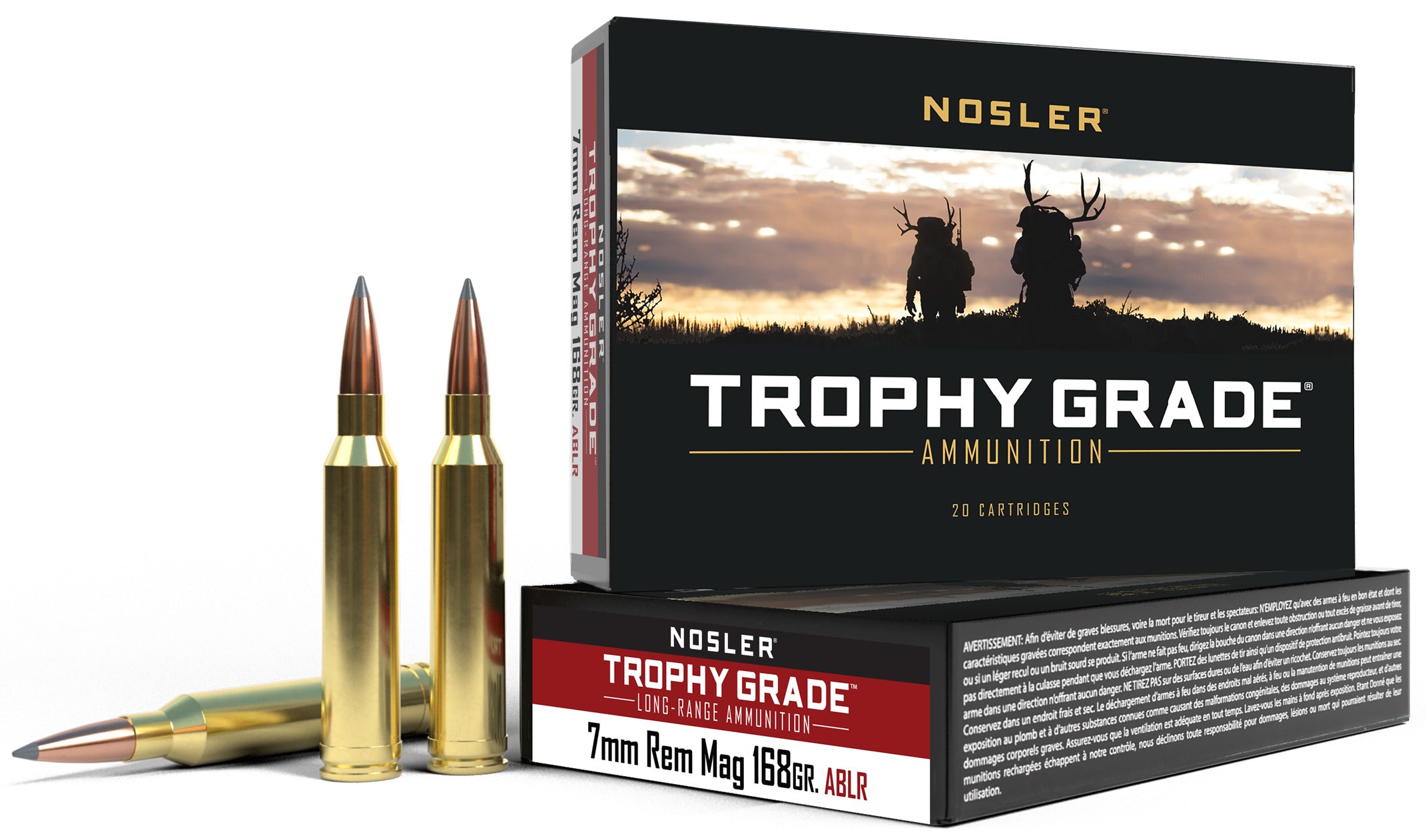 Nosler 60108 Trophy Grade Long Range Rifle Ammo, 7mm Rem Mag 168gr
