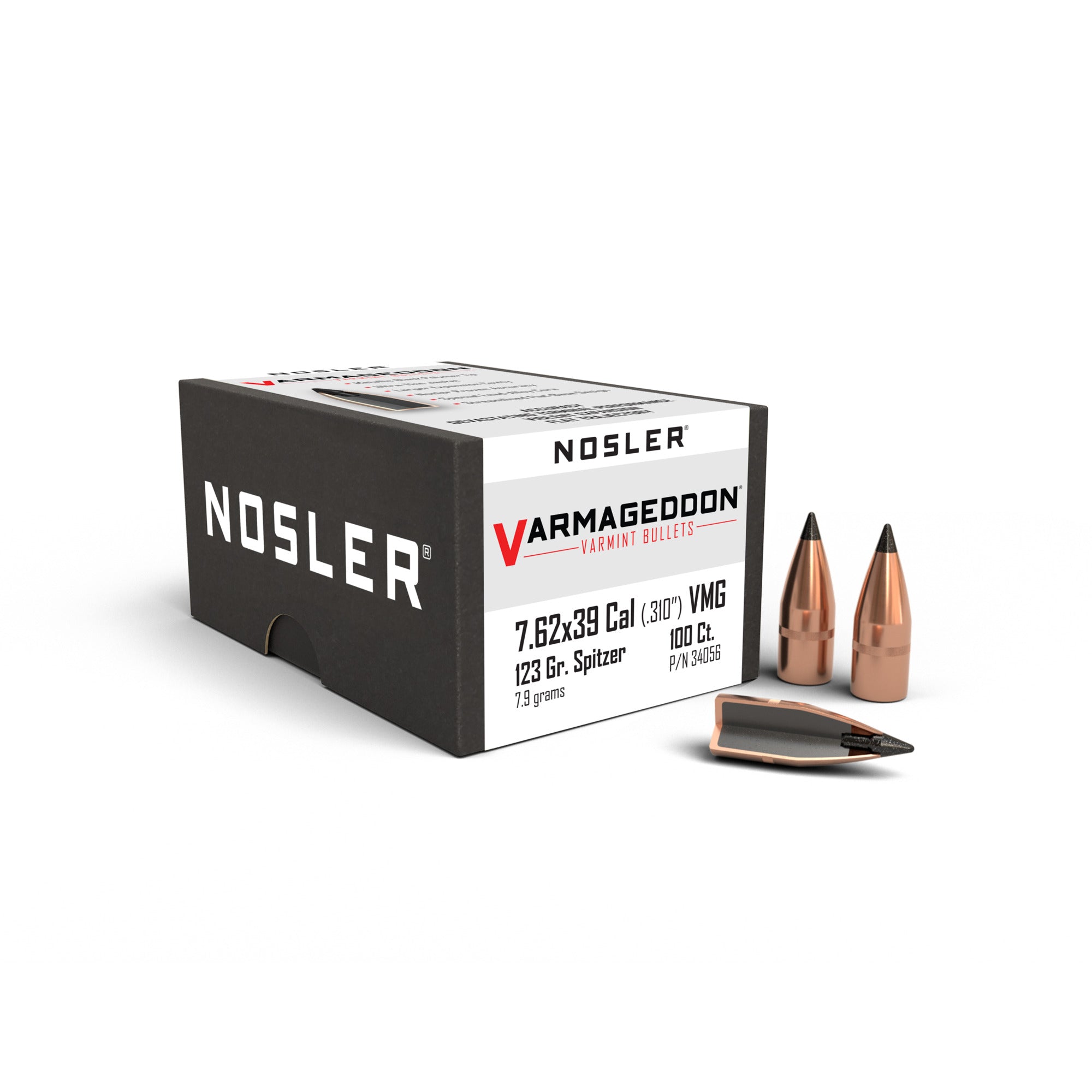 Nosler Bullets & Shot Varmageddon Rifle Bullet 7.62x39mm 123gr FB Tipped 100ct Model: 34056