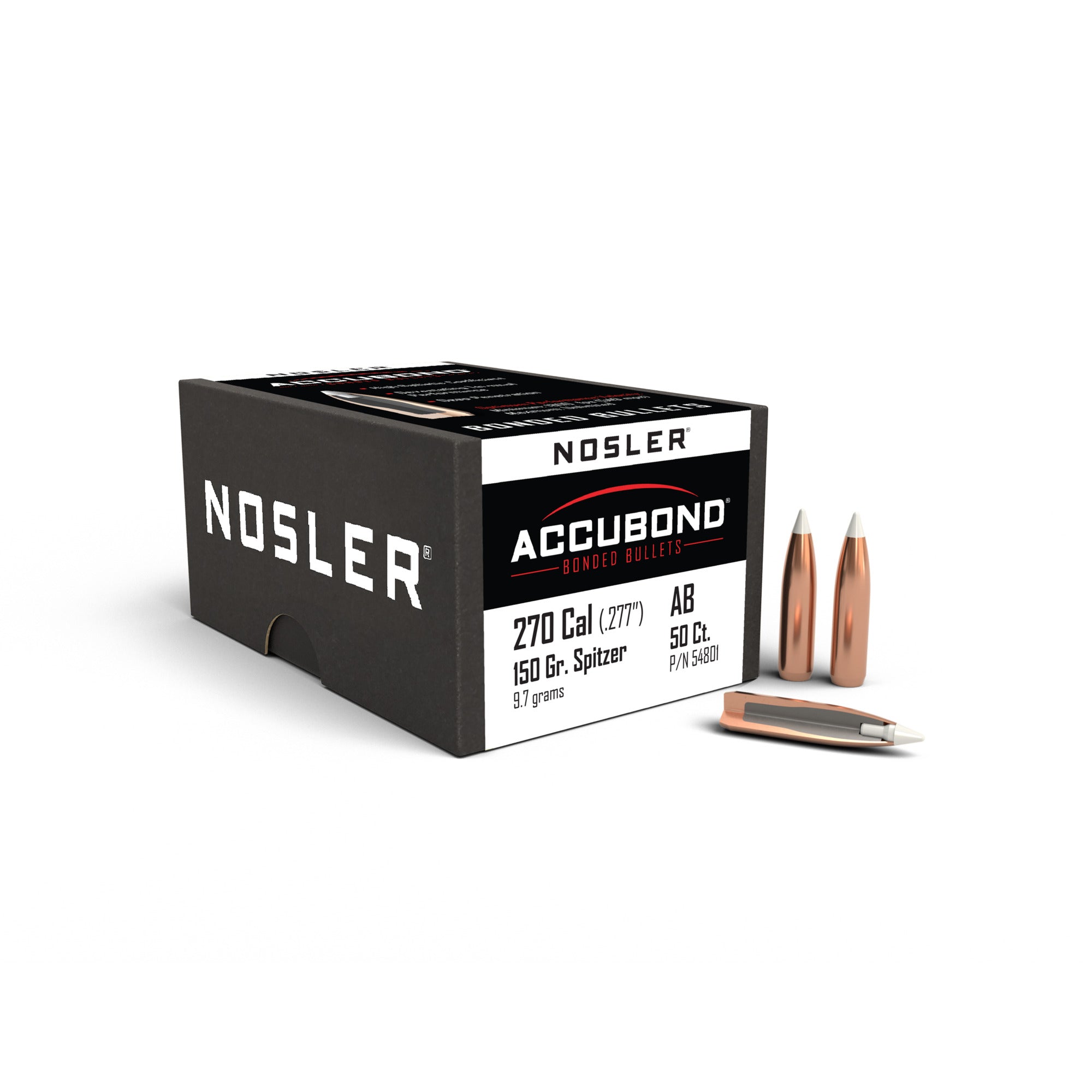 Nosler 54801 AccuBond 270 Caliber 150 GR Spitzer Point 50 Box