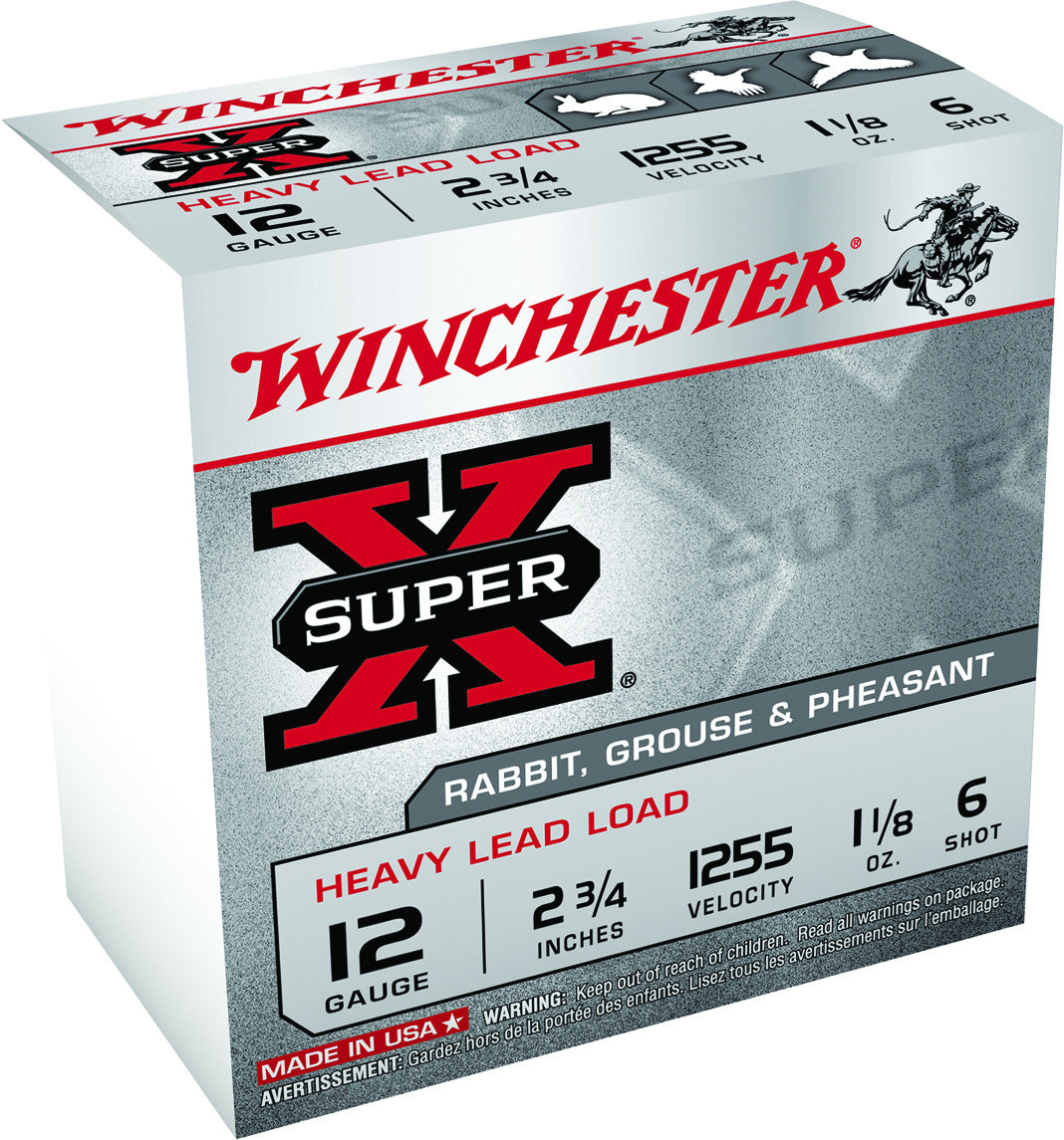 Winchester W12H2 Super X Shotshell 12 GA, 2 3/4, No. 2, 1 1/8 oz 1255 fps, 25 Rnd per Box