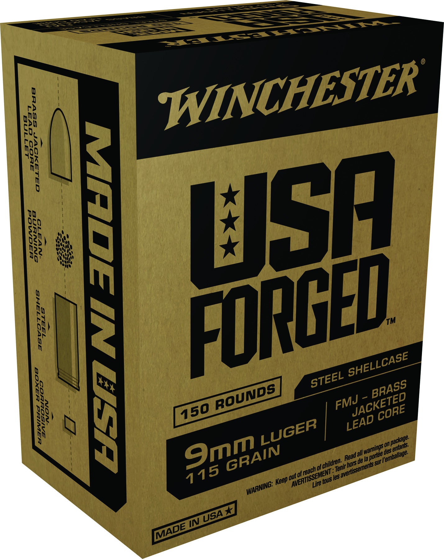 Winchester USA HANDGUN FORGED 9 Mm Luger 115 Grain Full Metal Jacket Steel Cased Centerfire Pistol Ammo 150 Rounds WIN9S