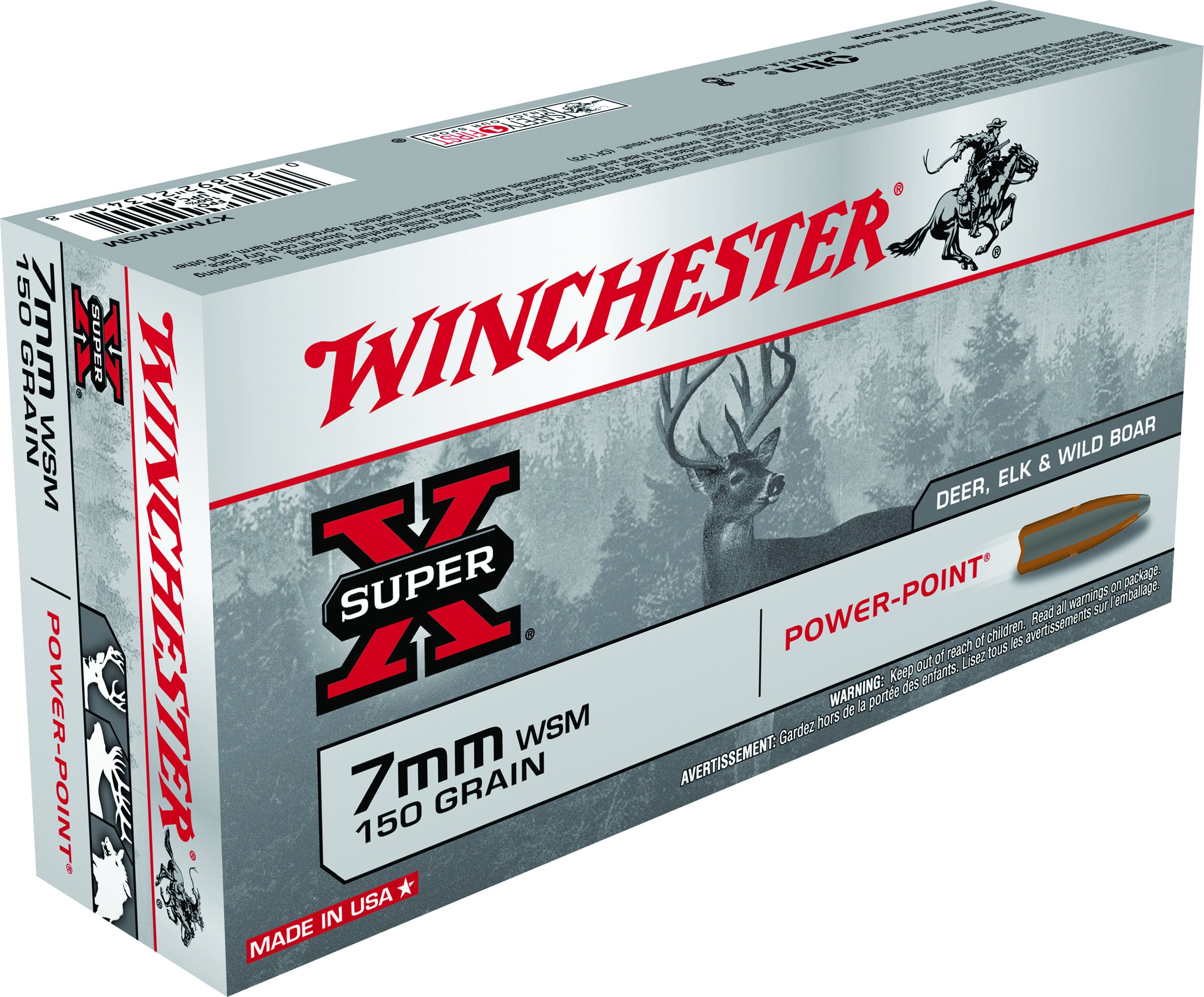 Winchester SUPER-X RIFLE 7mm Winchester Short Magnum 150 Grain Power-Point Brass Cased Centerfire Rifle Ammo 20 Rounds X7MMWSM