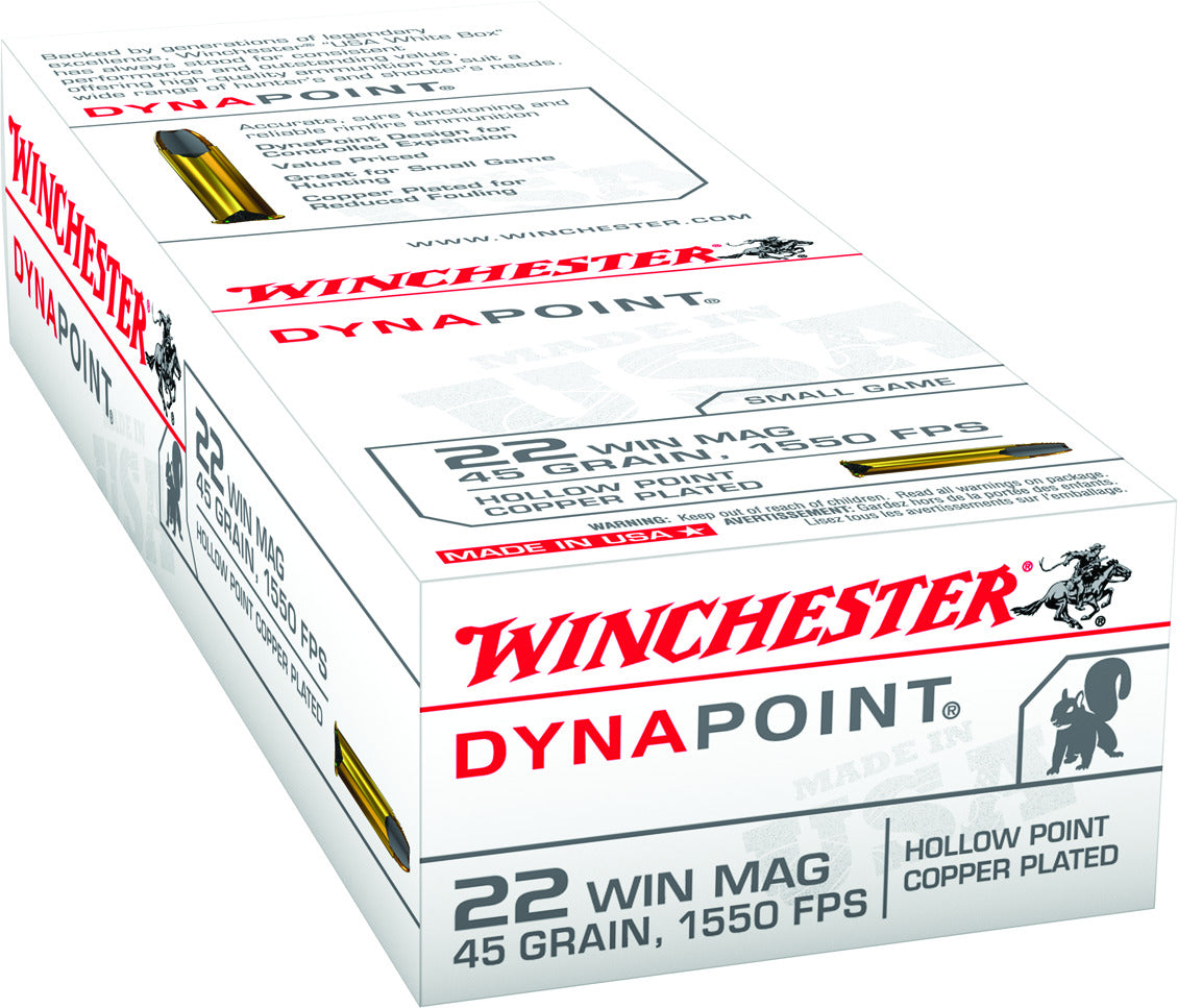 Winchester USA22M Rimfire Ammo 22 MAG, Dynapoint, 45 Grains, 1550 fps, 50 Rounds