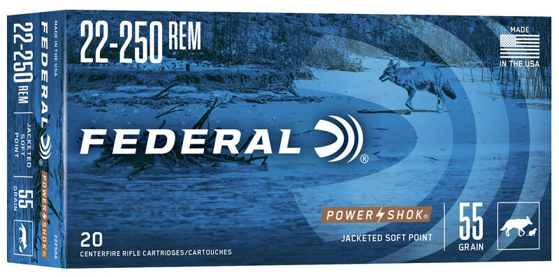 Federal 22250A Power-Shok Rifle Ammo 22-250 REM, SP, 55 Grains