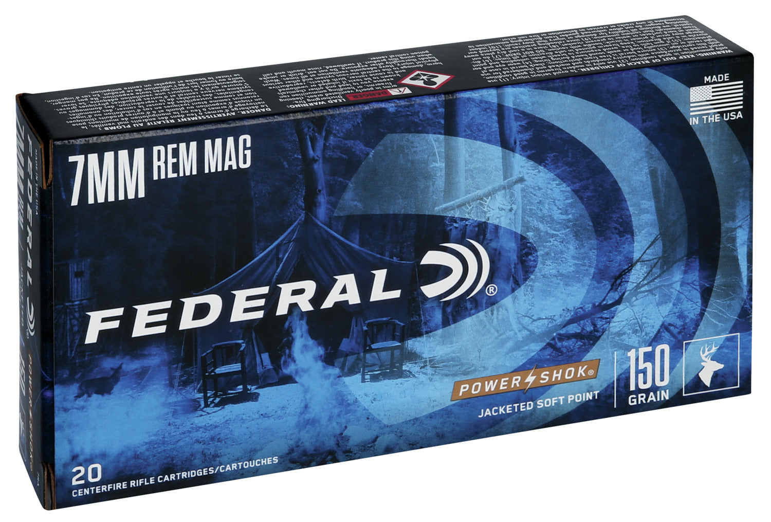 Federal Power-Shok Rifle, 7mm-08 Rem, 150 Grain, Jacketed Soft Point, 2650 fps - 20/box