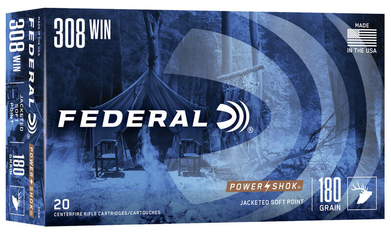 Federal 308B Power-Shok Rifle Ammo 308 WIN, SP, 180 Grains, 2570 fps