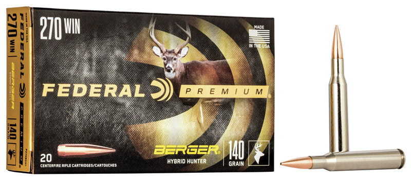 Federal Premium 270 Win Rifle Ammo, 140Gr Berger Hybrid Hunter – 20Rds