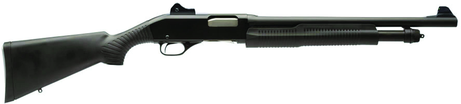 Stevens 19486 320 Pump Shotgun 12 GA RH 185 in Black Syn 51 Rnd Fixed Carbon Steel 3 in