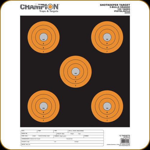 Champion ShotKeeper 5-Bull Target – Large Orange, 12 Pack