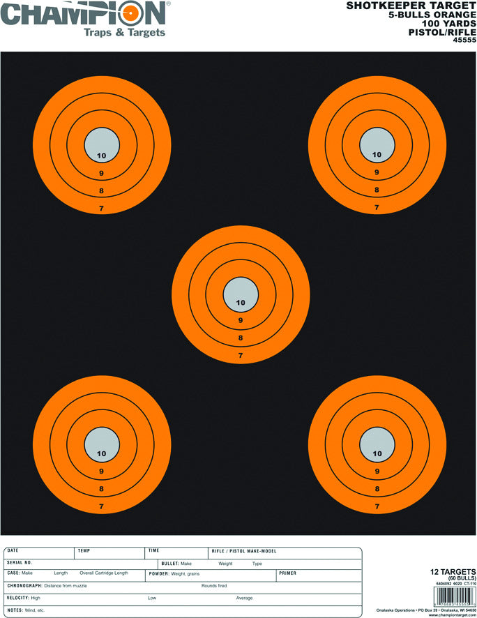 Champion Traps and Targets Shotkeeper 5 Bulls, 12-Pack Orange, Large