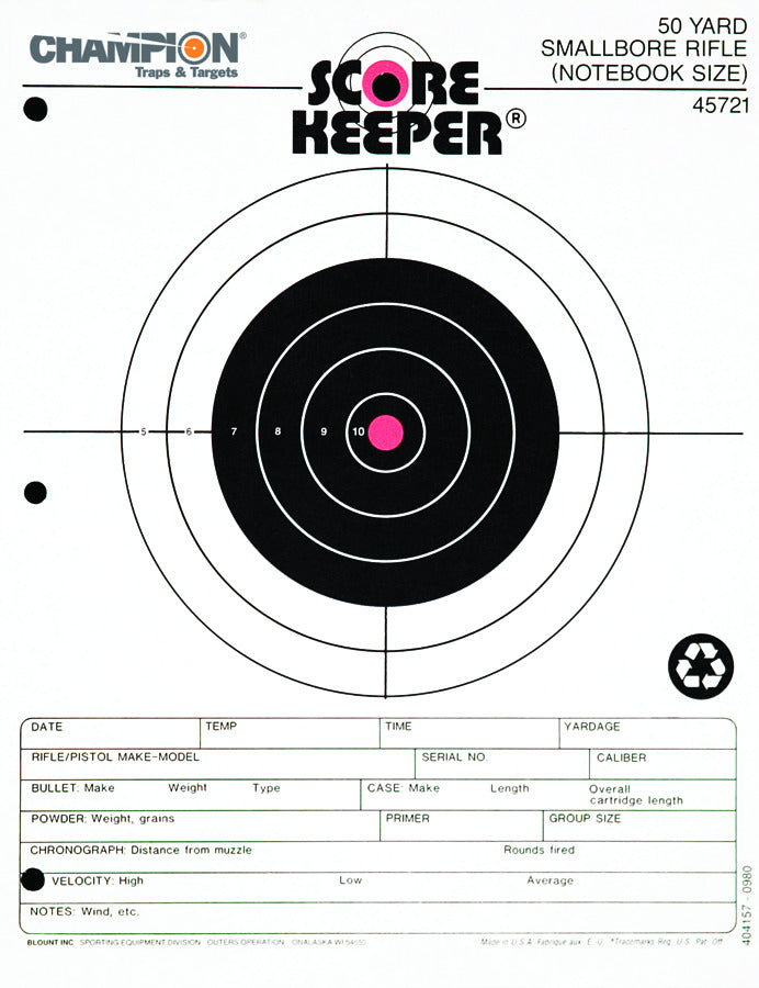 Champion Traps and Targets 50 Yd Smallbore Rifle Scorekeeper Targets