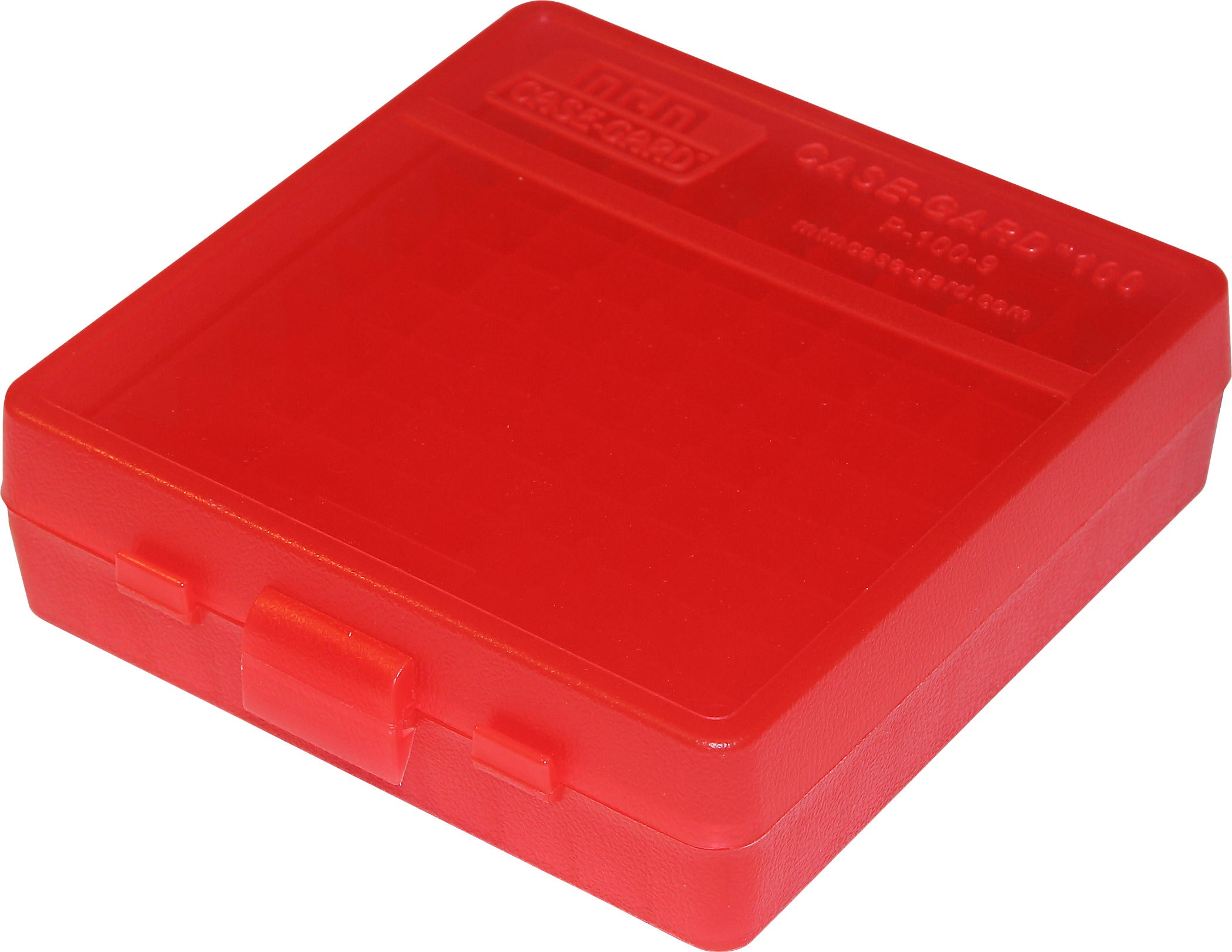 MTM Plastic Ammo Box, Clear RED 100 Round 9MM / 380