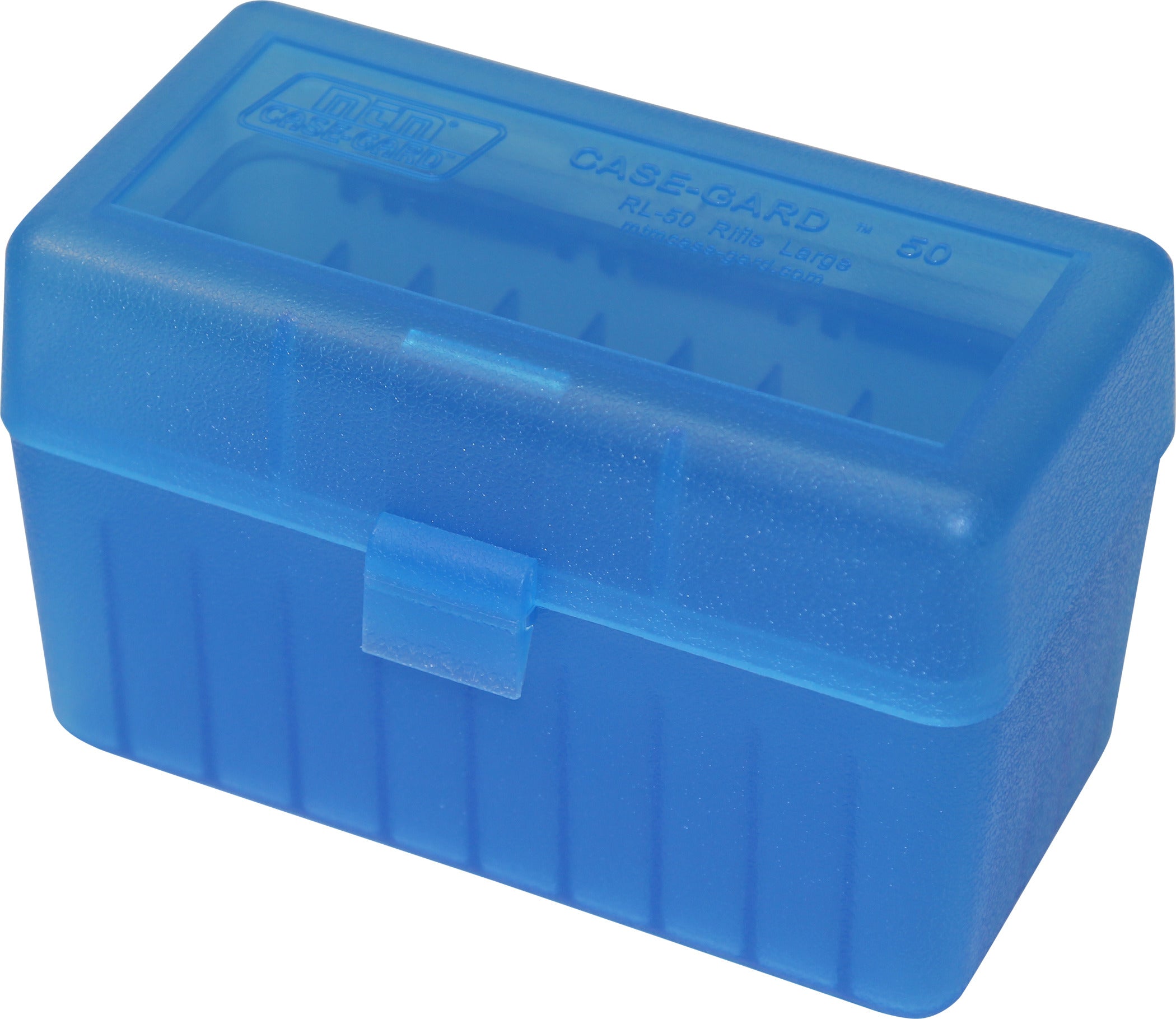 MTM 50 Round Flip-Top Rifle Ammo Box Large Mag - Clear Blue