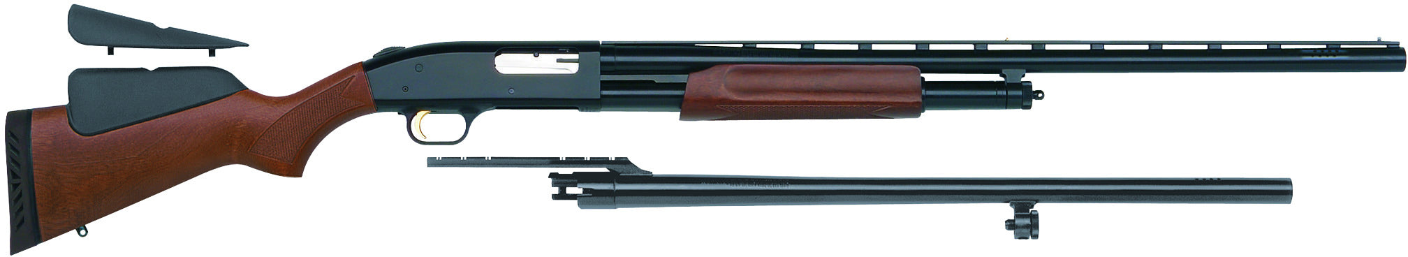 Mossberg 500 Pump 12 Gauge Field and Deer Shotgun Combo, 24" and 28" Barrels, 3" Chamber, 6 Rounds, Wood Stock, Blued Finish