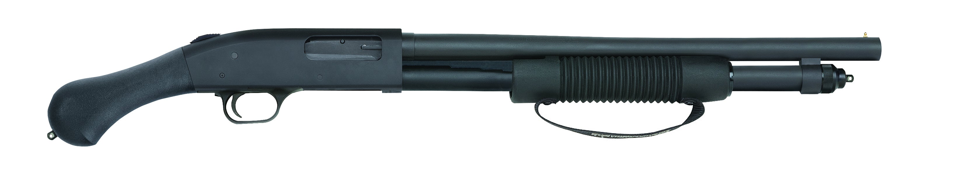 Mossberg 590 Shockwave Pump Action Shotgun 12 Gauge 18.5 Heavy Walled Barrel 7 Rounds Bead Sight Cylinder Bore Raptor Birds Head Pistol Grip Matte Blued