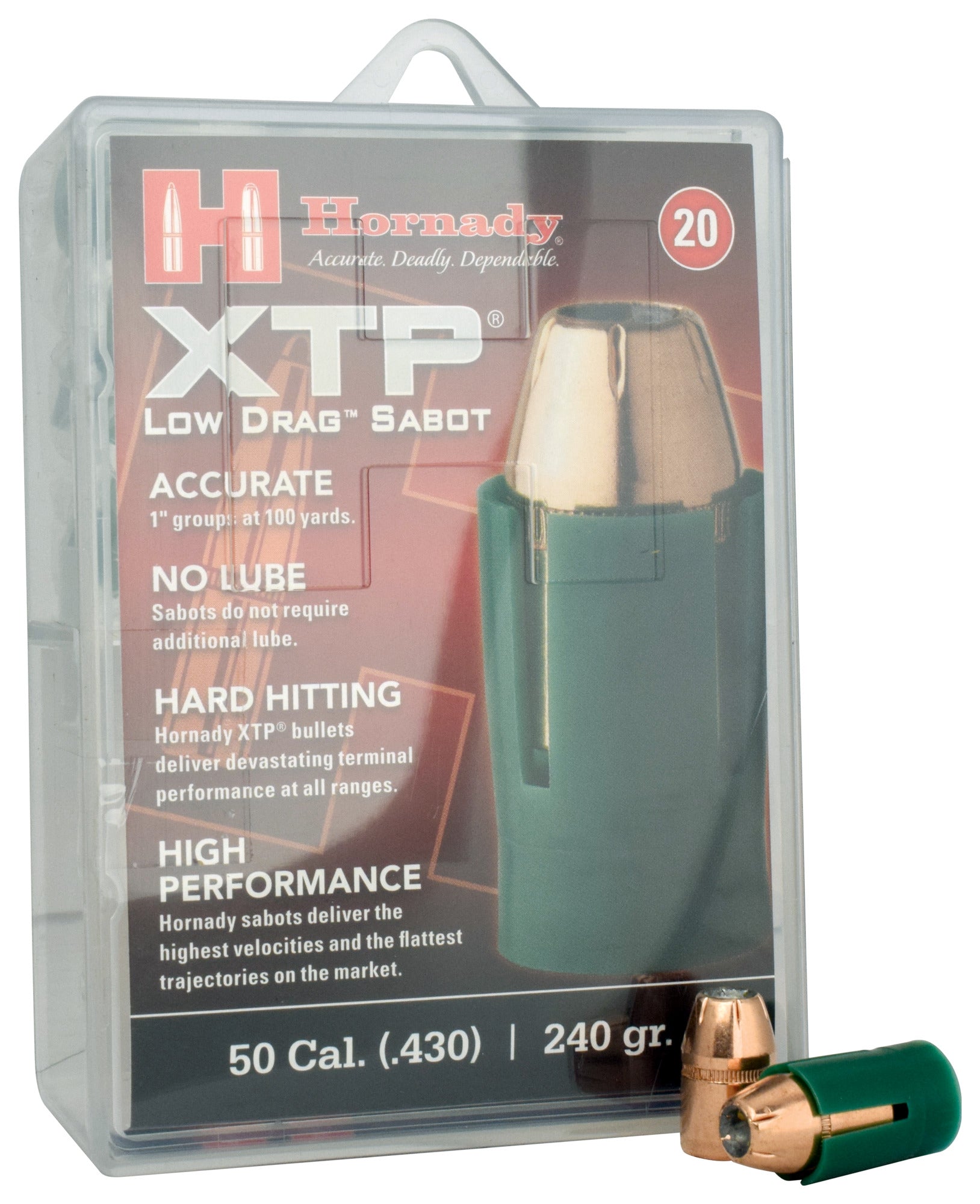 Hornady .50cal Saboted Rifle Bullet .44 240Grain. JHP 20-count