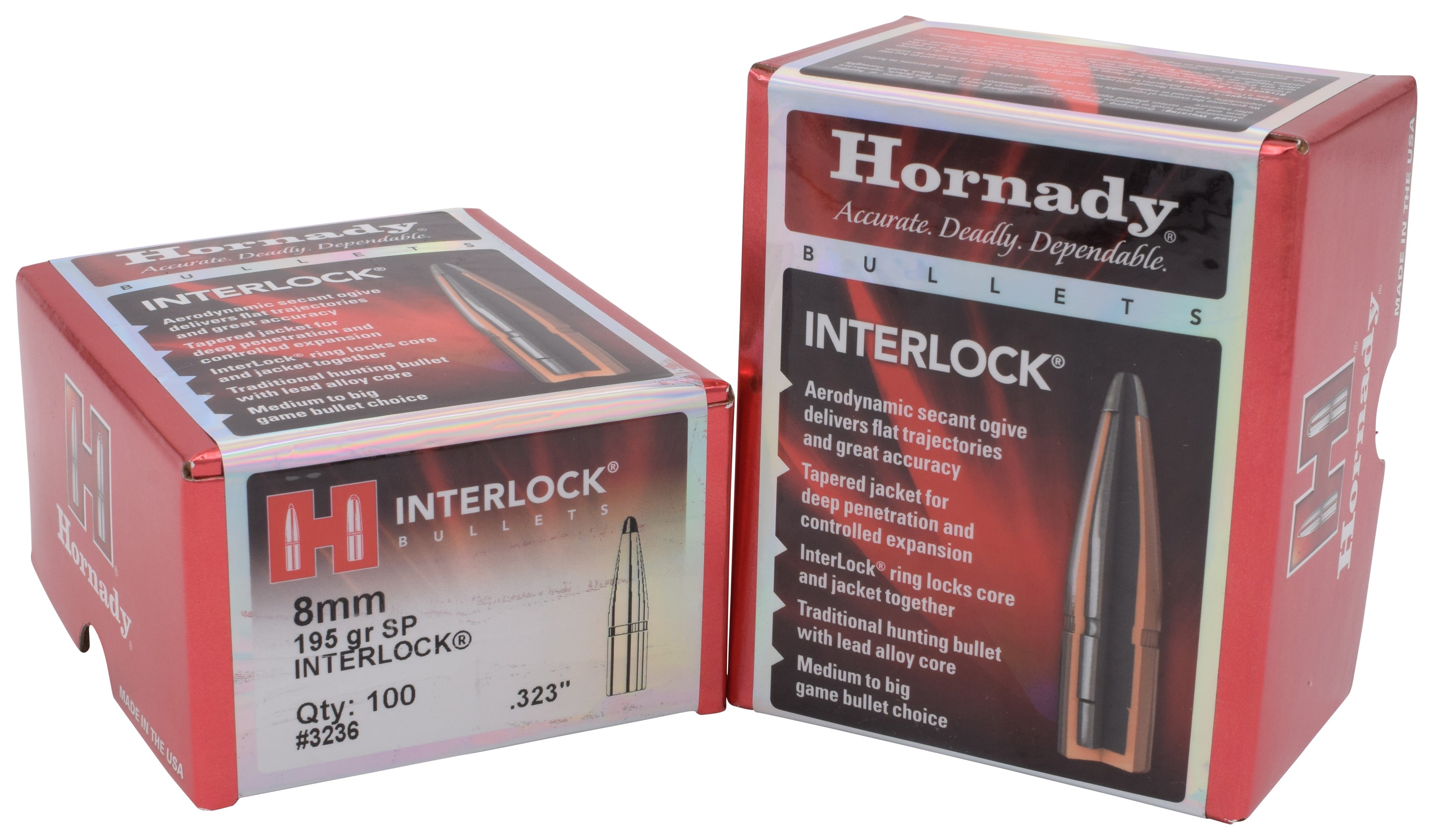 Hornady 3236 Interlock Rifle Bullets 8mm .323 195Gr SP 100 ct