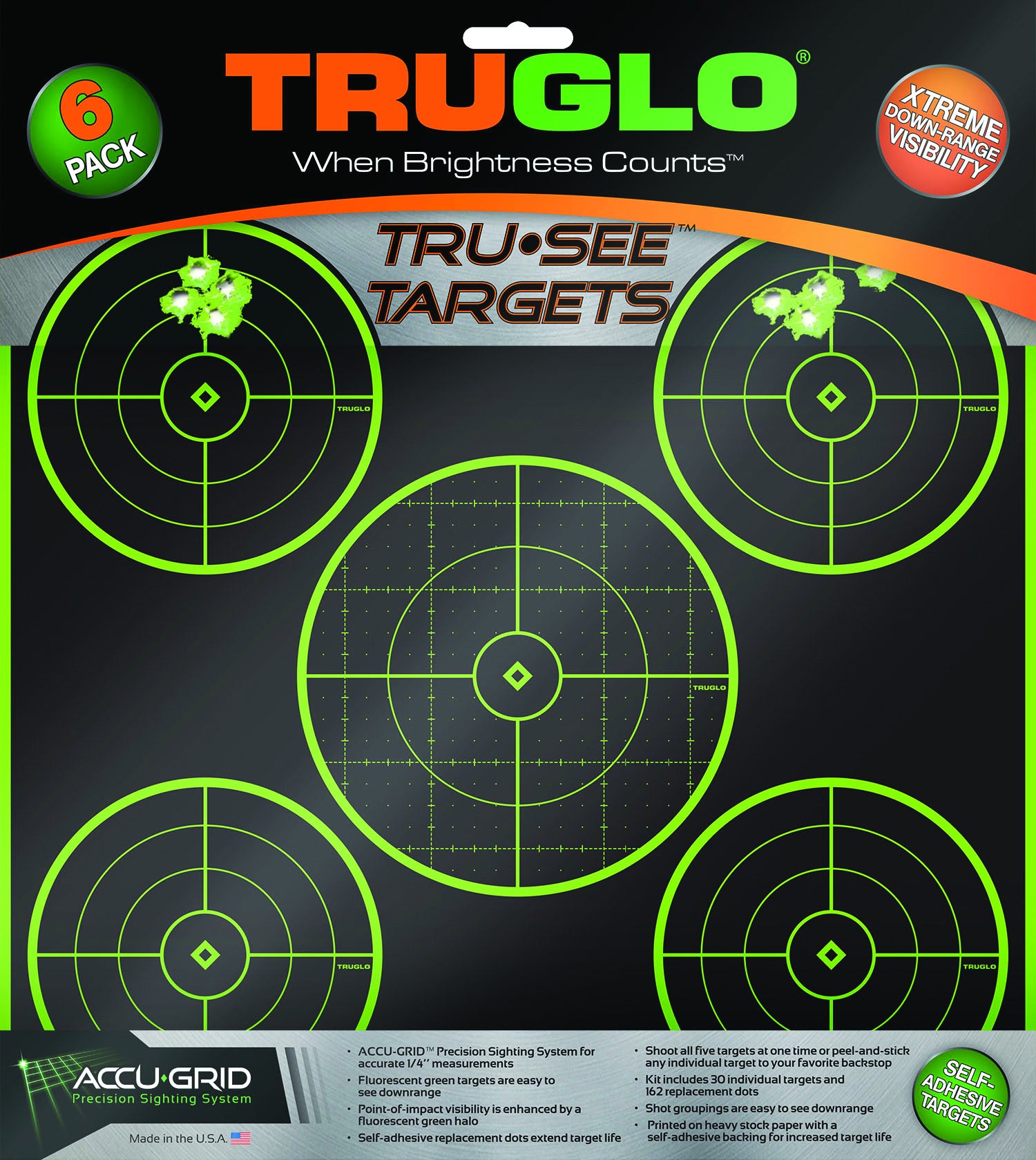TRUGLO  Tru-See Target 5-Bull 12"x12" - 6Pk