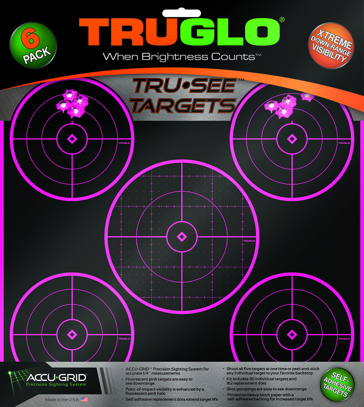 TRUGLO Tru-See Target 5-Bull 12"x12" 6Pk - Pink