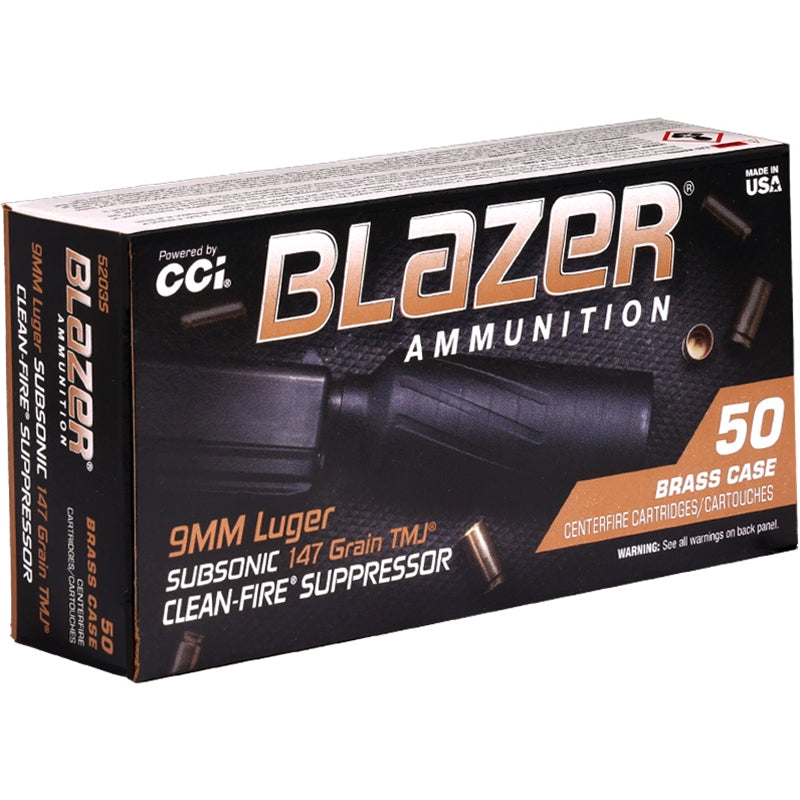 CCI Blazer Brass Clean-Fire Suppressor 9mm Luger 147gr TMJ - 50 Count
