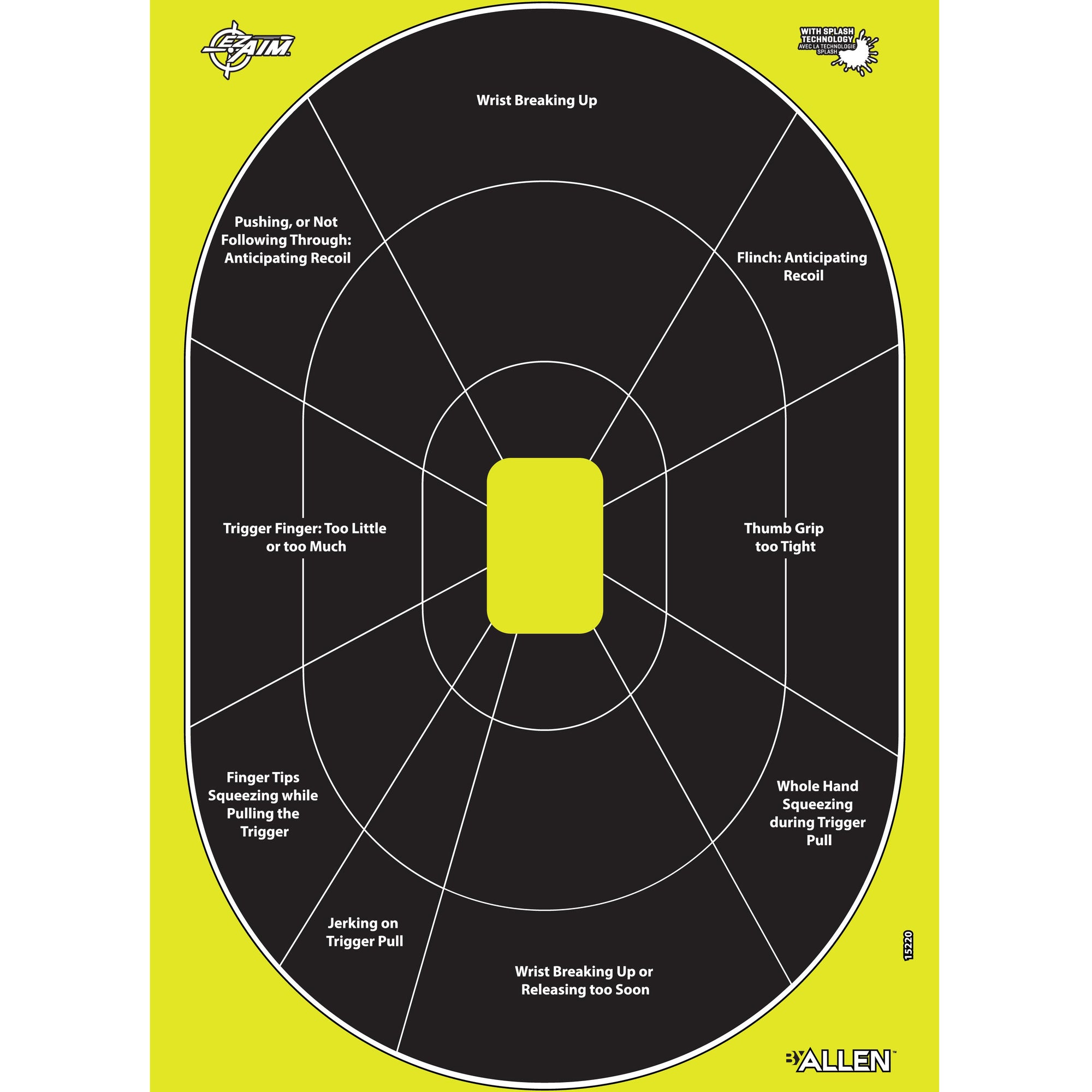 Allen EZ Aim Splash Reactive Paper Shooting Targets, Bullseye, 12"W x 12"H, 12-Pack, Black/Chartreuse