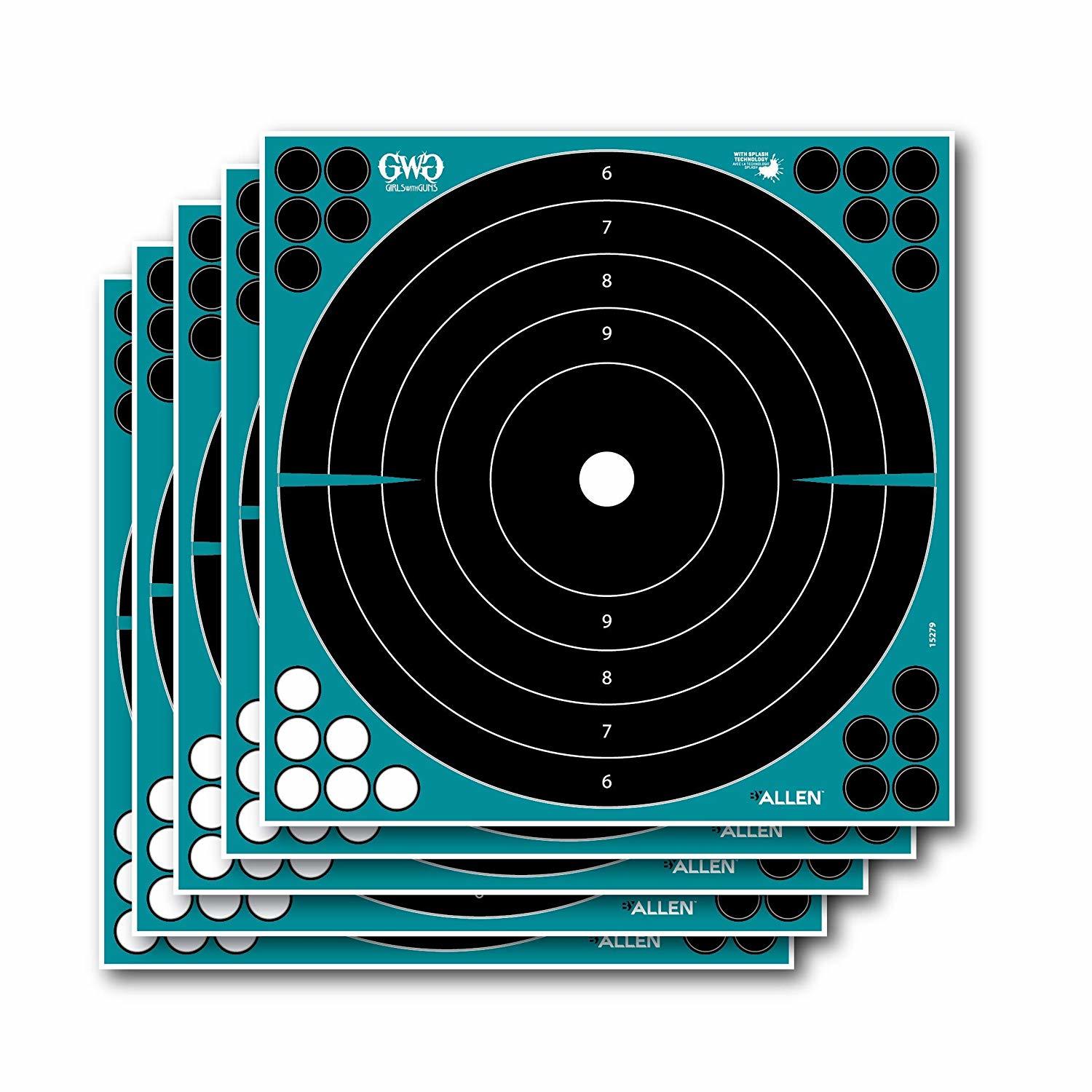 Allen Girls With Guns Adhesive Splash Reactive Paper Shooting Targets, Bullseye, 12"W x 12"H, 5-Pack, Black/Teal
