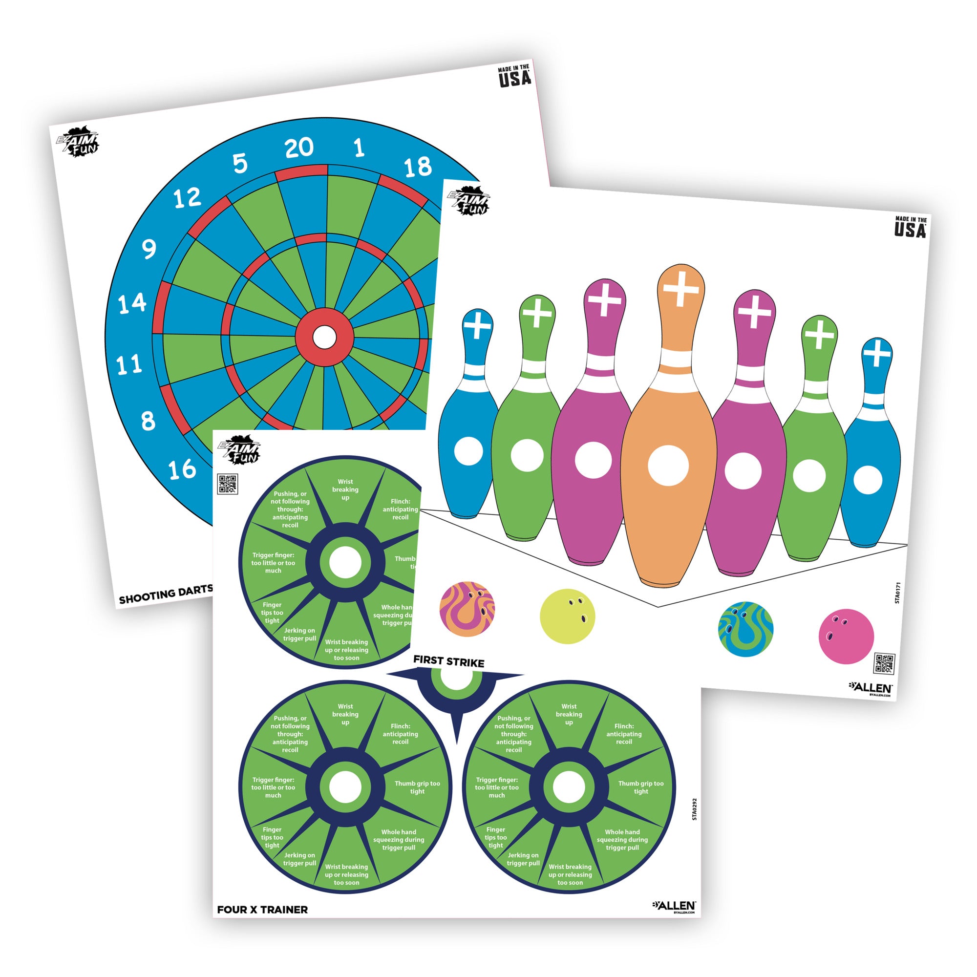 Allen EZ Aim Fun Triggering More Fun Paper Shooting Targets, 12"W x 12"H, 9-Pack, Multi