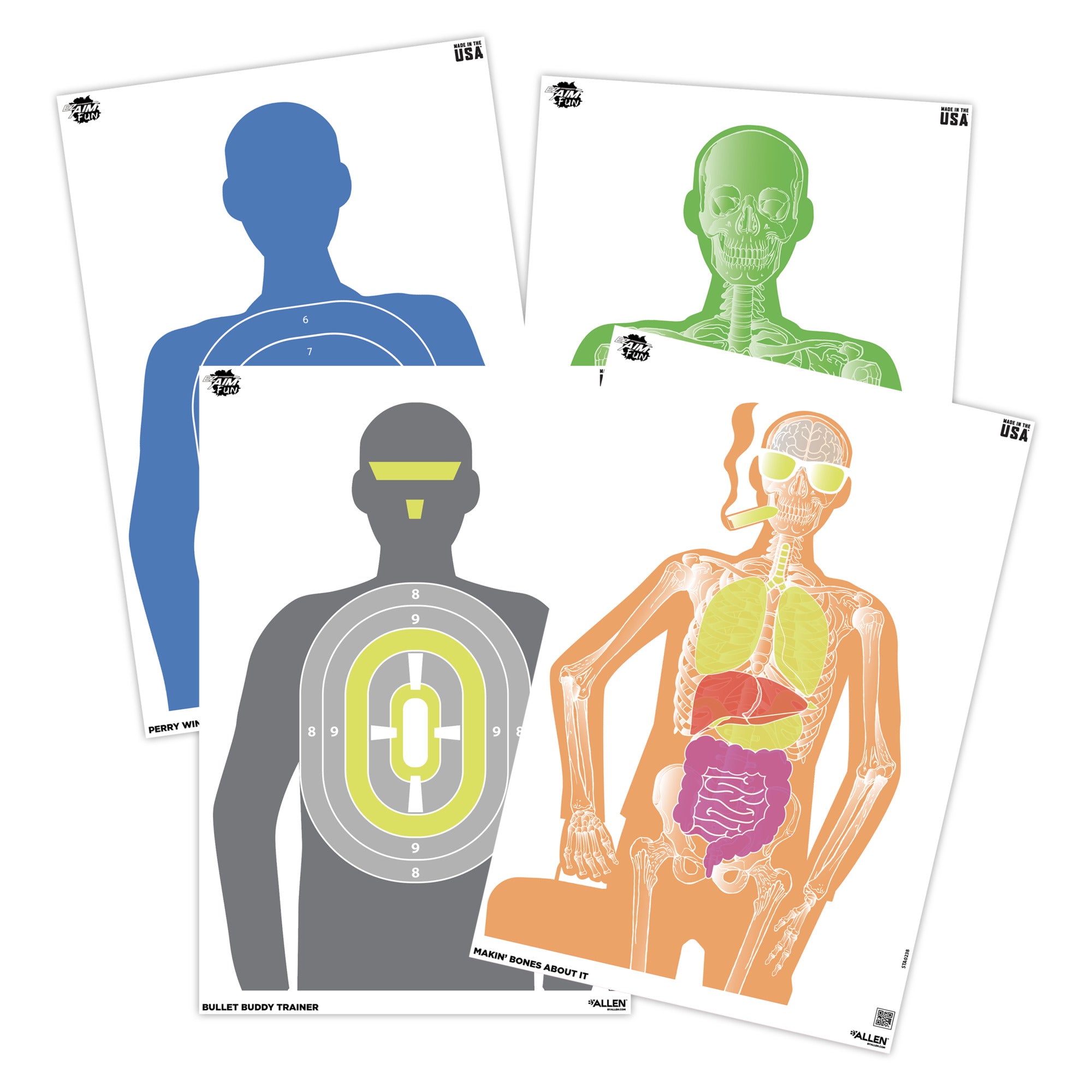 Allen EZ Aim Fun Imposing Figures Paper Shooting Target Assortment, 12”W x 18”H, 8-Pack, Multi