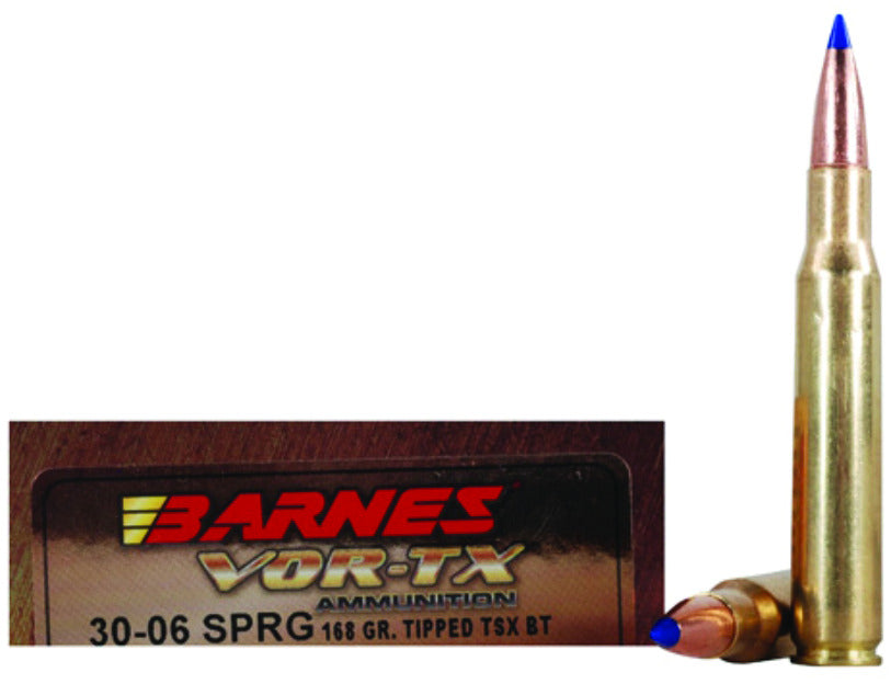 Barnes Vor-TX Hyper Velocity Centerfire Ammunition, 30-06 Springfield, Tipped TSX Boat Tail, 168 Grain - 20 Cartridge Box