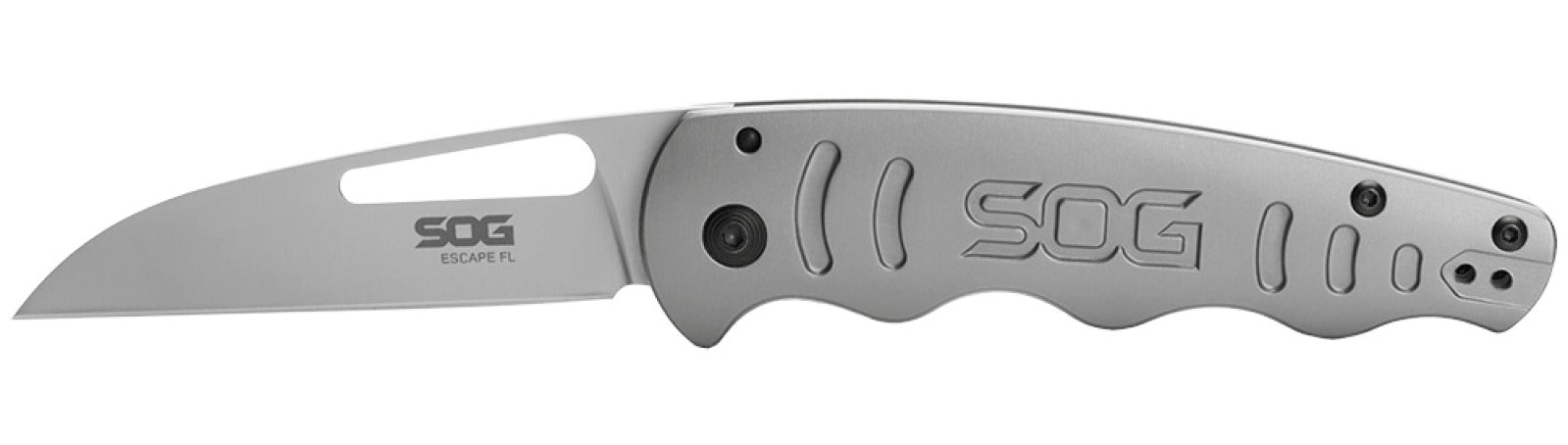 SOG Escape FL Folding Knife 3.5" Bead-Blasted Sheepsfoot Blade, Stainless Steel Handles, Frame Lock
