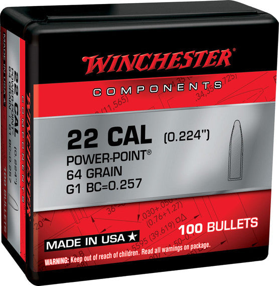 Winchester .223 Remington .224 64gr Power-Point Bullets - 100 Count