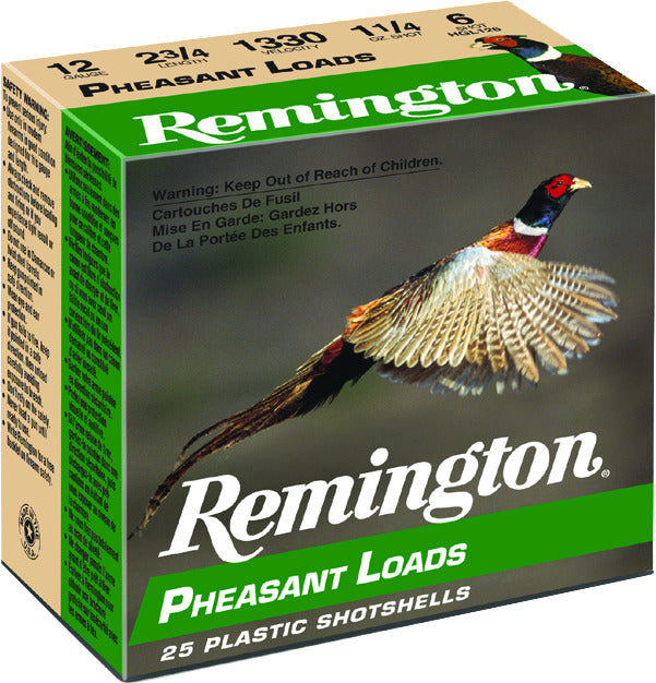 Remington Pheasant Loads, 12 Gauge, PL12, 2 3/4 1 1/4 Ozs., 25 Rounds