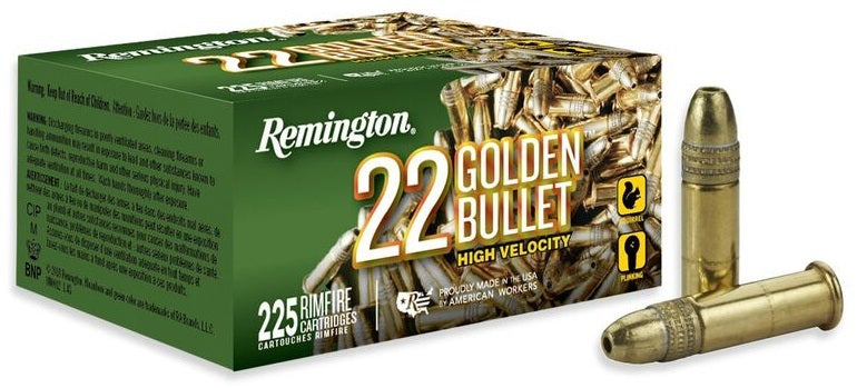 Remington 21229 Golden Bullet Rifle Ammo, 22 LR, HV 36GR HP, Box of 225