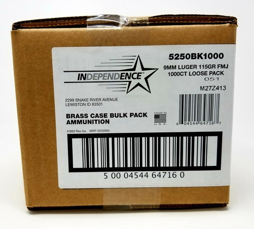 CCI 5250BK1000 Independence Bulk 9MM Luger, 115 Gr, FMJ, 1000 Rnd Box