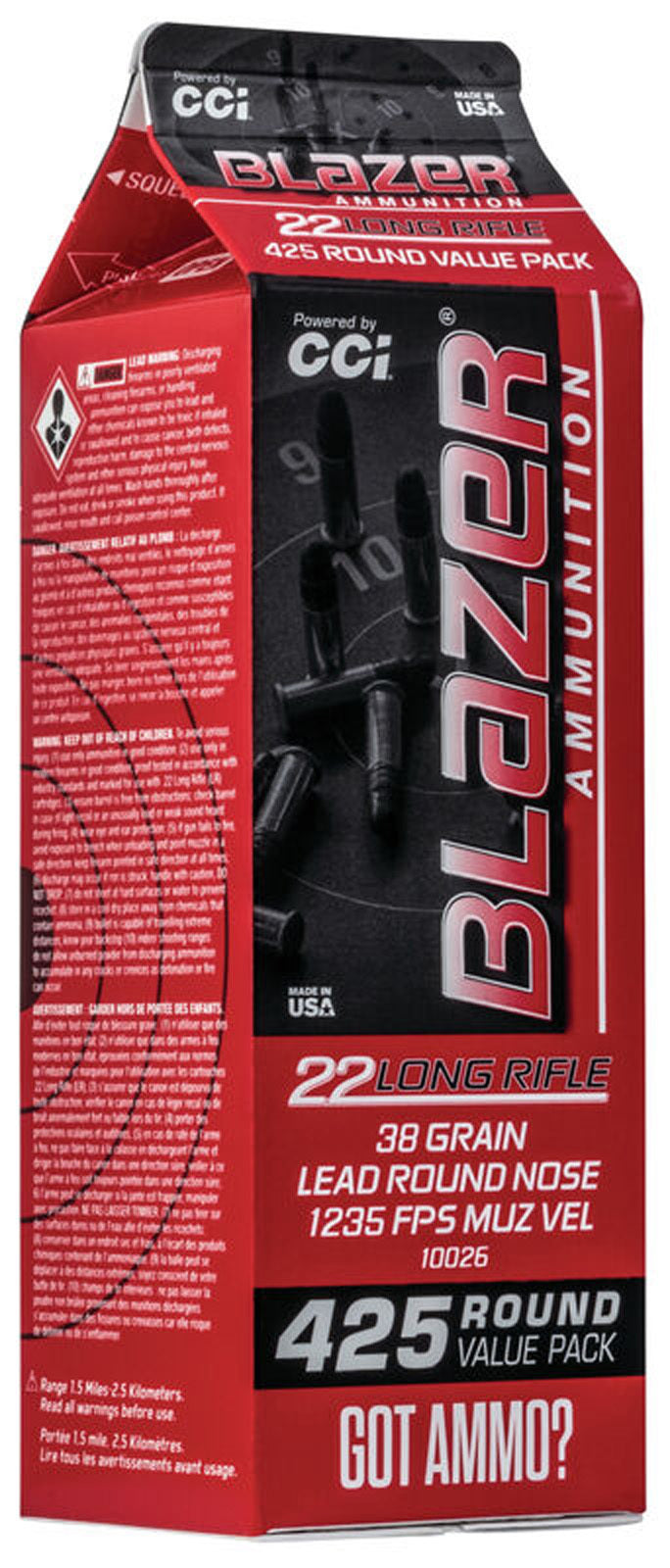 CCI Ammunition Blazer Rimfire .22 Long Rifle 38 Grain Lead Round Nose Rimfire Ammo - 425 Rounds