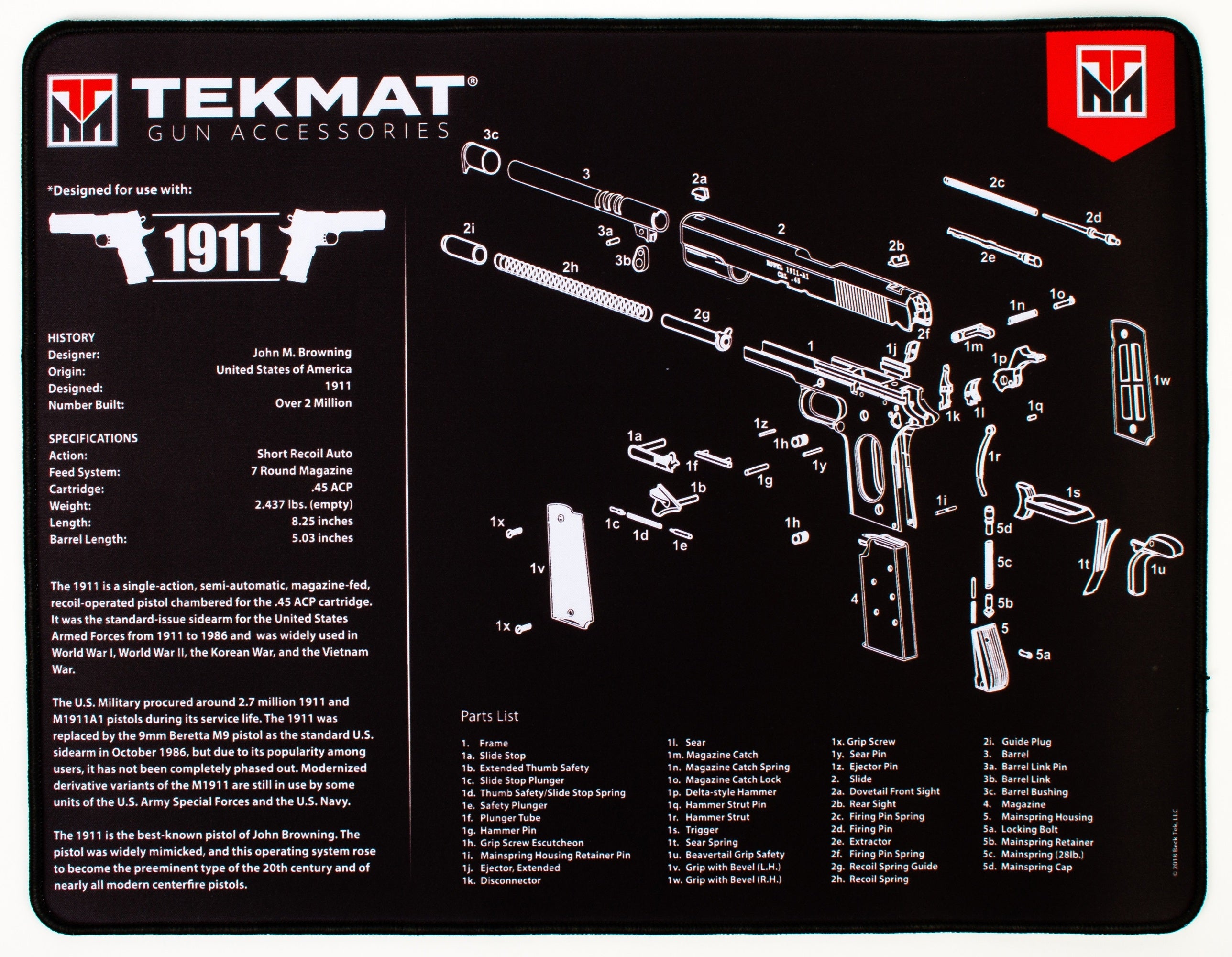 TekMat Gun Cleaning Mat, 15"x20", Ultra 20 - 1911