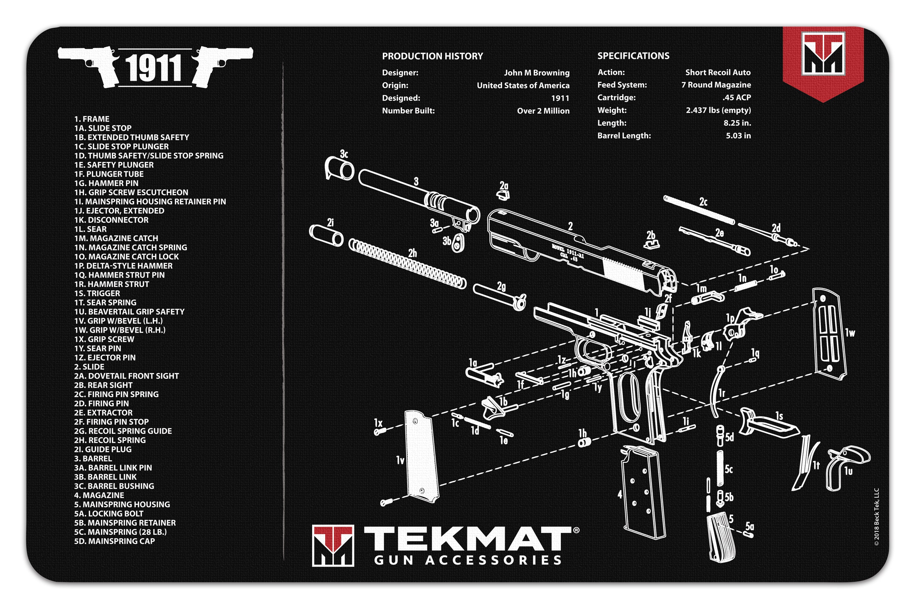 TekMat Gun Cleaning Mat, 11"x17", 1911