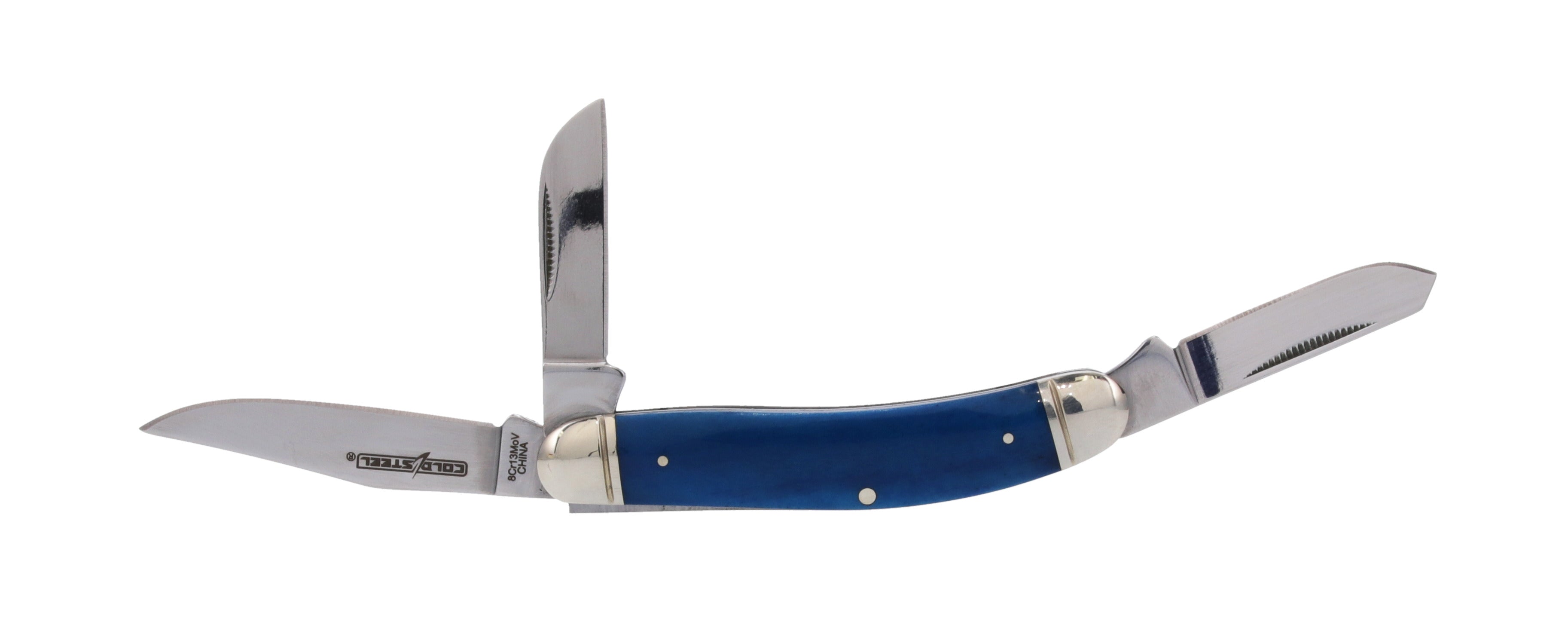 Cold Steel Gentlemen's Stockman Folding Knife, Blue Bone Handles, 3.75" Closed, Slipjoint (non-locking)