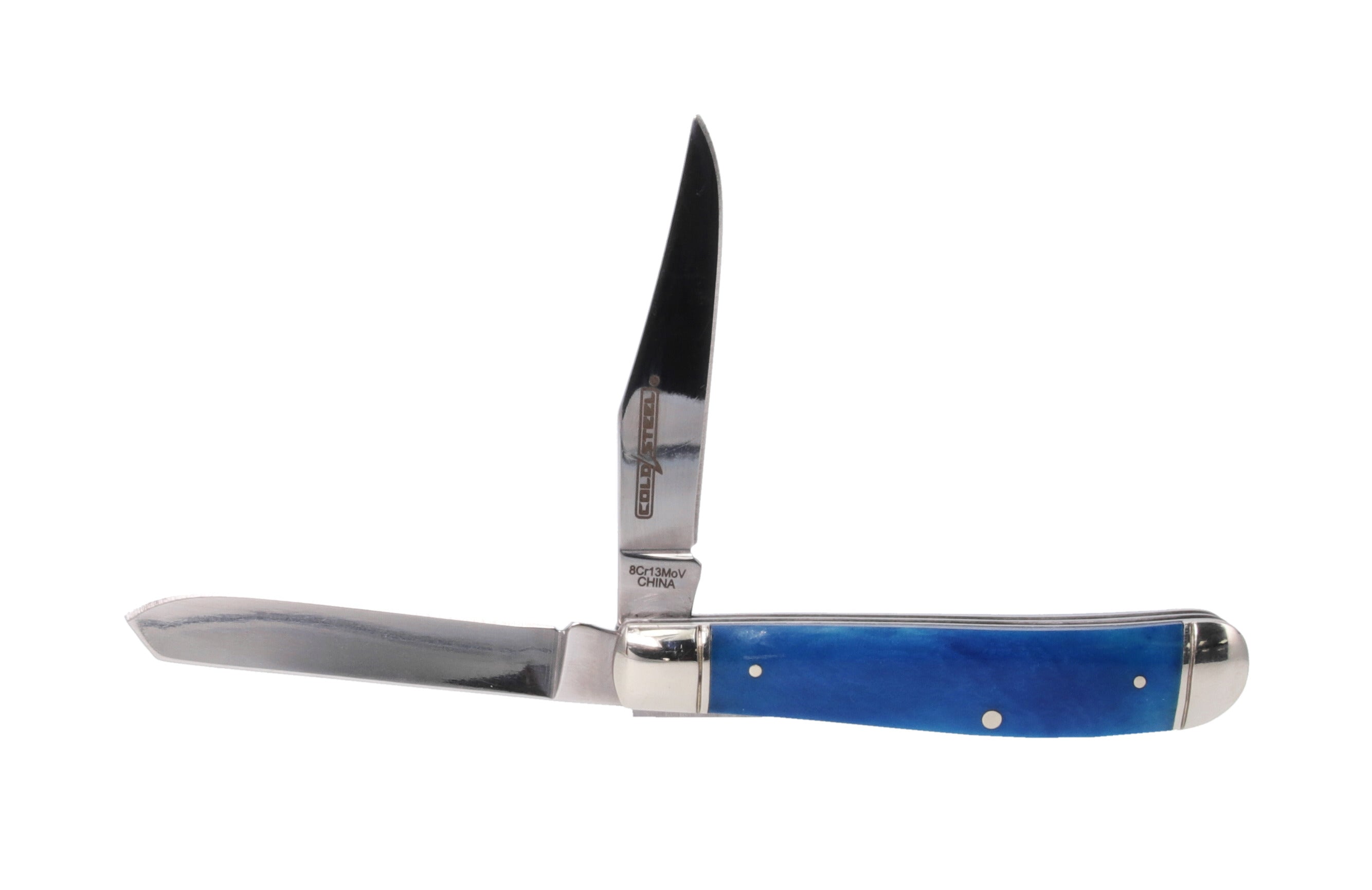 Cold Steel Mini Trapper Folding Knife, Blue Bone Handles, 3.5" Closed, Slipjoint (non-locking)