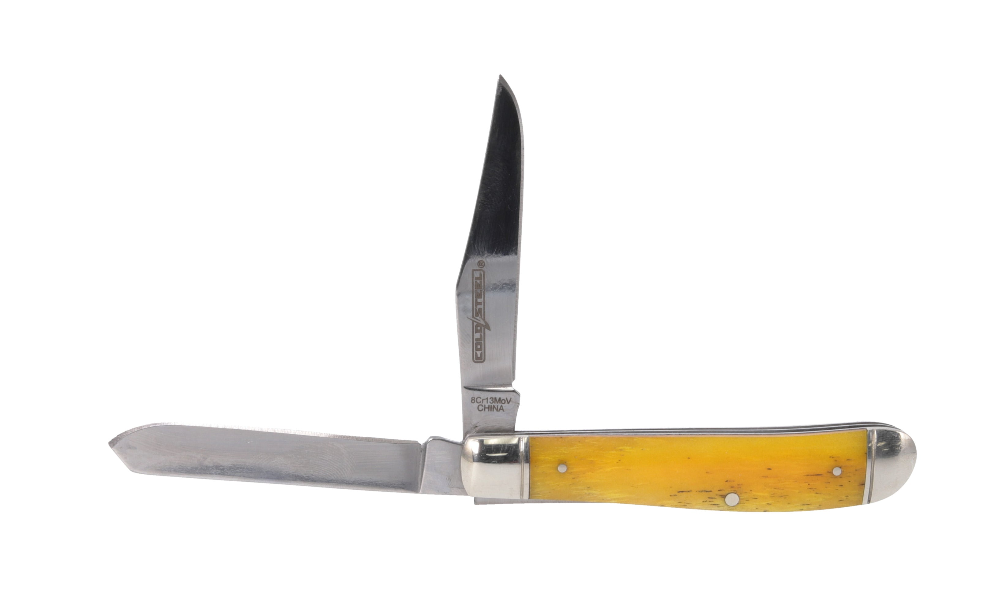 Cold Steel Mini Trapper Folding Knife, Yellow Bone Handles, 3.5" Closed, Slipjoint (non-locking)