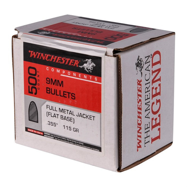 Winchester 9mm (.355) 115gr Full Metal Jacket Flat Base Bullets - 500 Count