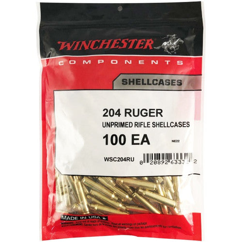 Winchester 204 Ruger Unprimed Brass Cases - 100 Count