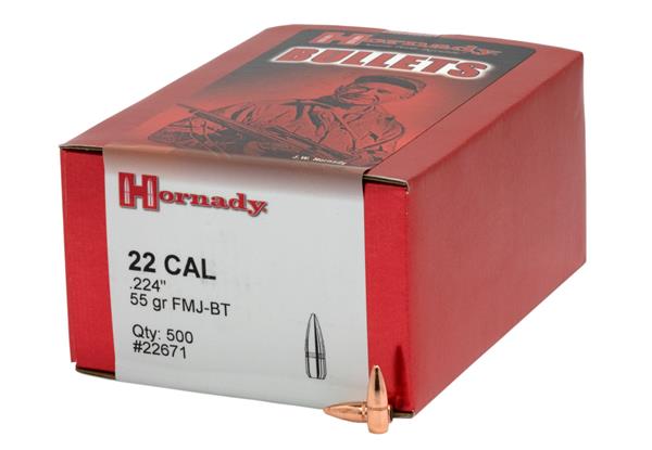 Hornady .224 DIA 55GR FMJ-BT BULLETS 500 PER/BOX