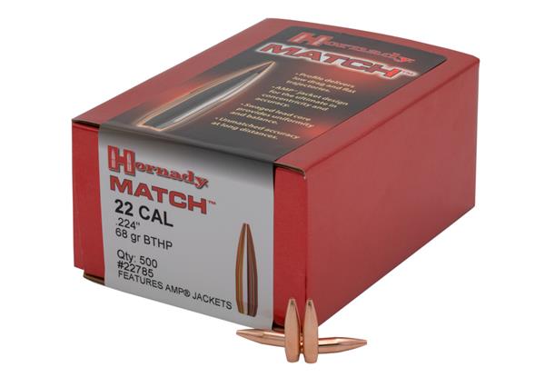 Hornady 22 Cal .224 68 Gr BTHP Match 500 Box