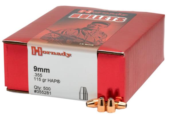 Hornady .355 DIA 115GR HAP 500 PER BOX