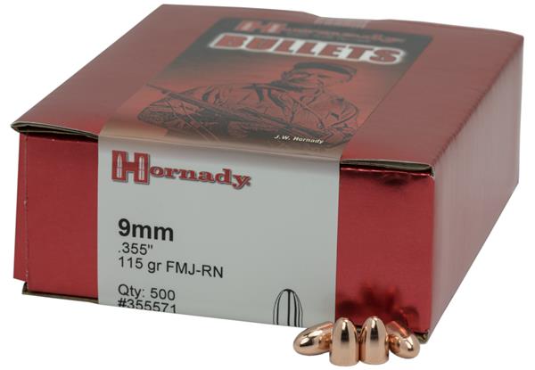 Hornady .355 DIA 9MM 115GR FMJ-RN BULLETS 500 PER/BOX